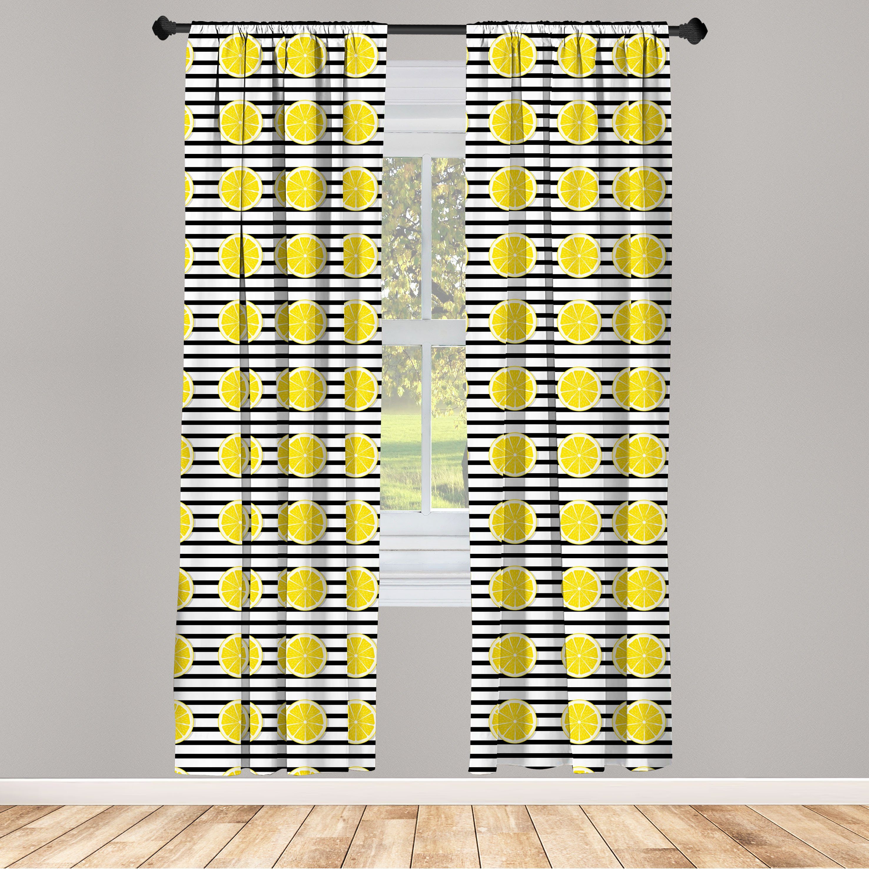 Gardine Vorhang für Wohnzimmer Schlafzimmer Dekor, Abakuhaus, Microfaser, Zitronen Zitrusfrüchte in Scheiben Kunst