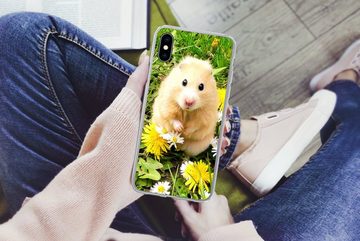 MuchoWow Handyhülle Hamster zwischen Blumen, Handyhülle Apple iPhone Xs, Smartphone-Bumper, Print, Handy