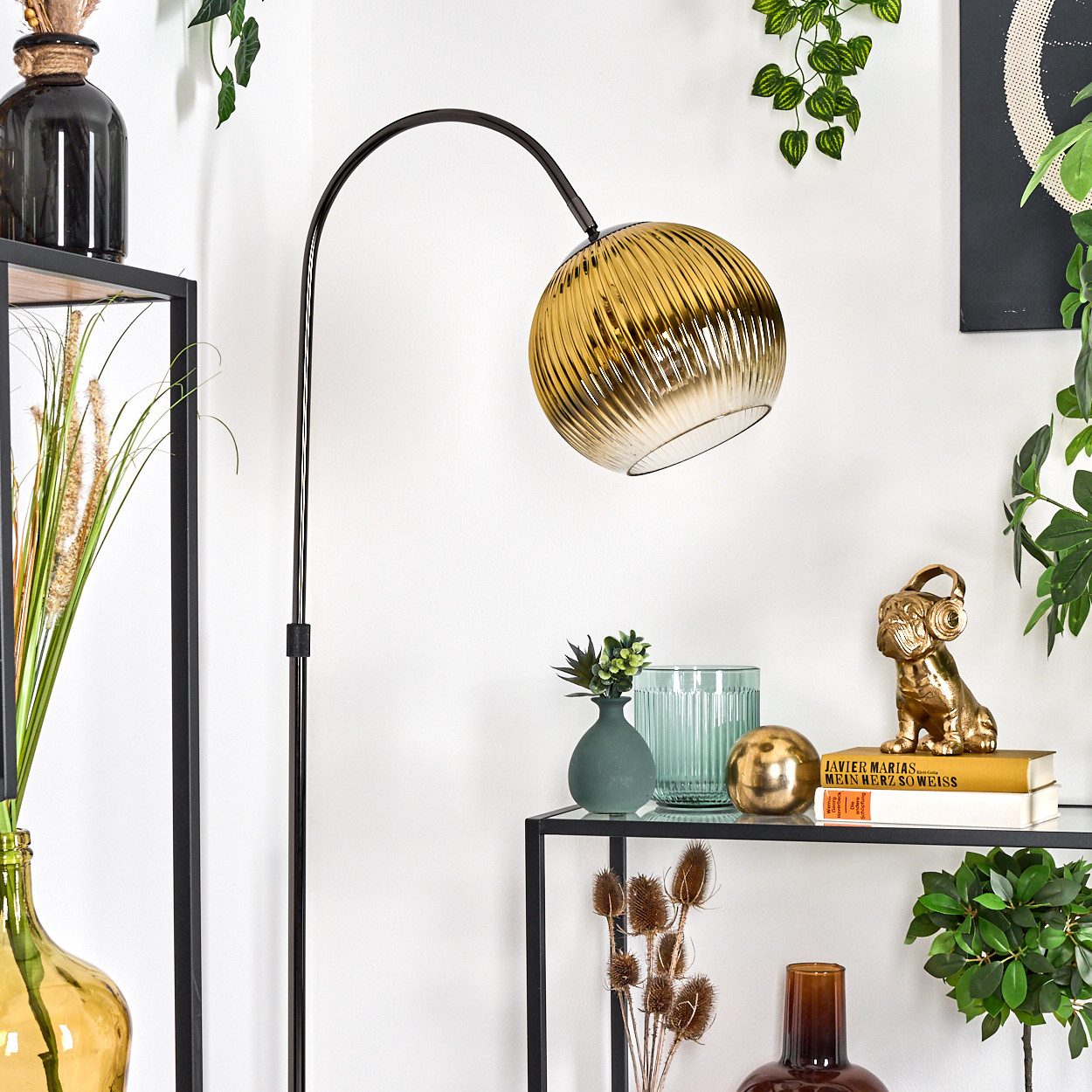 hofstein Stehlampe Stehlampe Metall/Riffelglas in Schwarz/Chrom/Gold/Klar günstig online kaufen