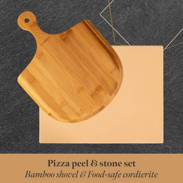 GOURMEO Pizzaschneidebrett Bambus Pizzaschieber 38,5 x 29,5 cm - Große Pizzaschaufel aus Bambus, Holz, Bambus Pizzaschaufel 38,5 x 29,5 cm Groß