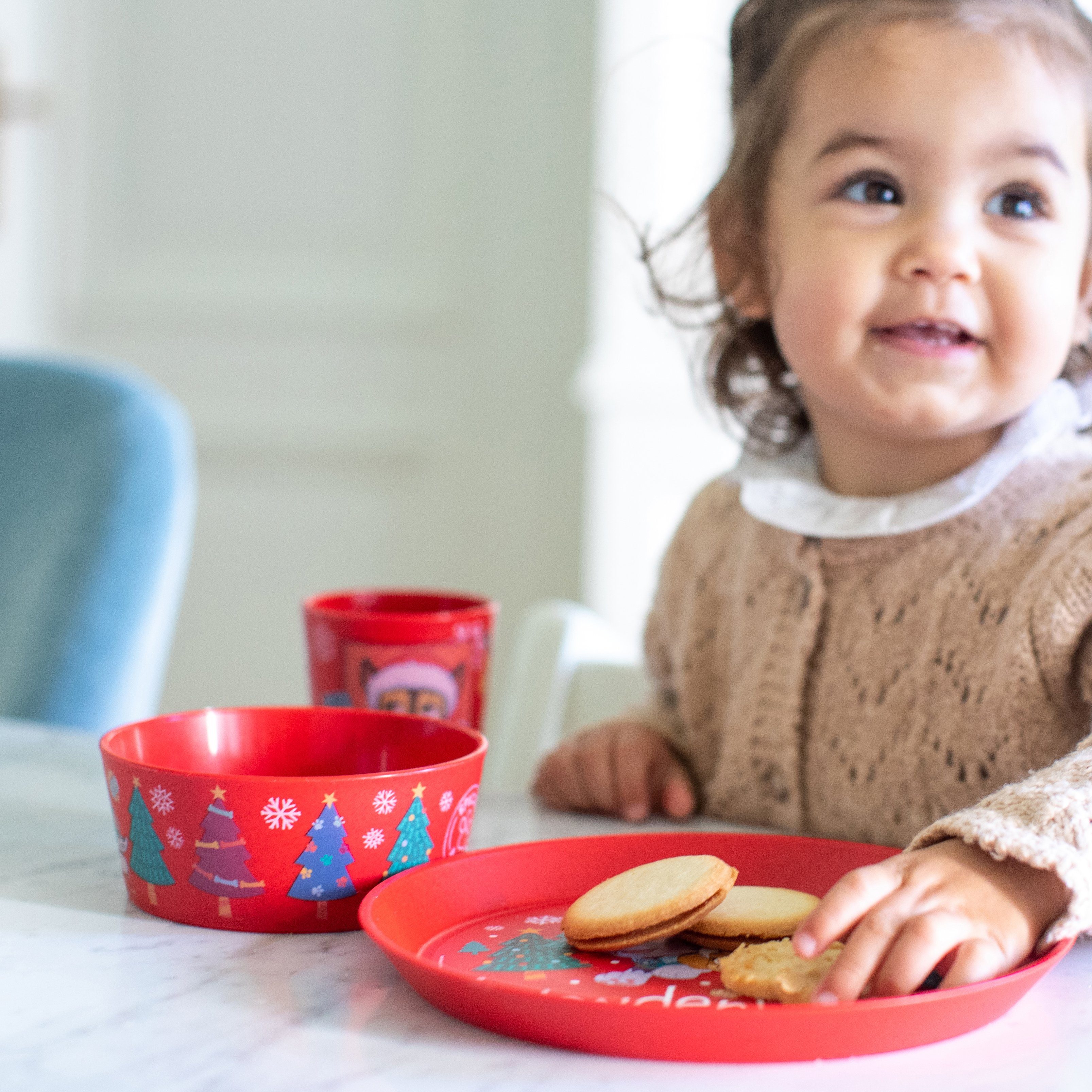 KOZIOL Kindergeschirr-Set Kleiner Teller + Schale + Becher CONNECT PAW PATROL WINTER WONDERLAND (3-tlg), 1 Personen, Kunststoff, Polypropylen, made in Germany, melaminfrei, 3 Teile, für 1 Person