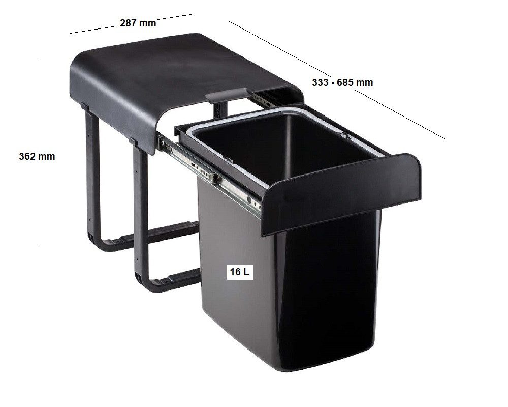 EKOTECH Einbaumülleimer Ekotech Abfallsammler AS16S Aladin schwarz 16 Liter