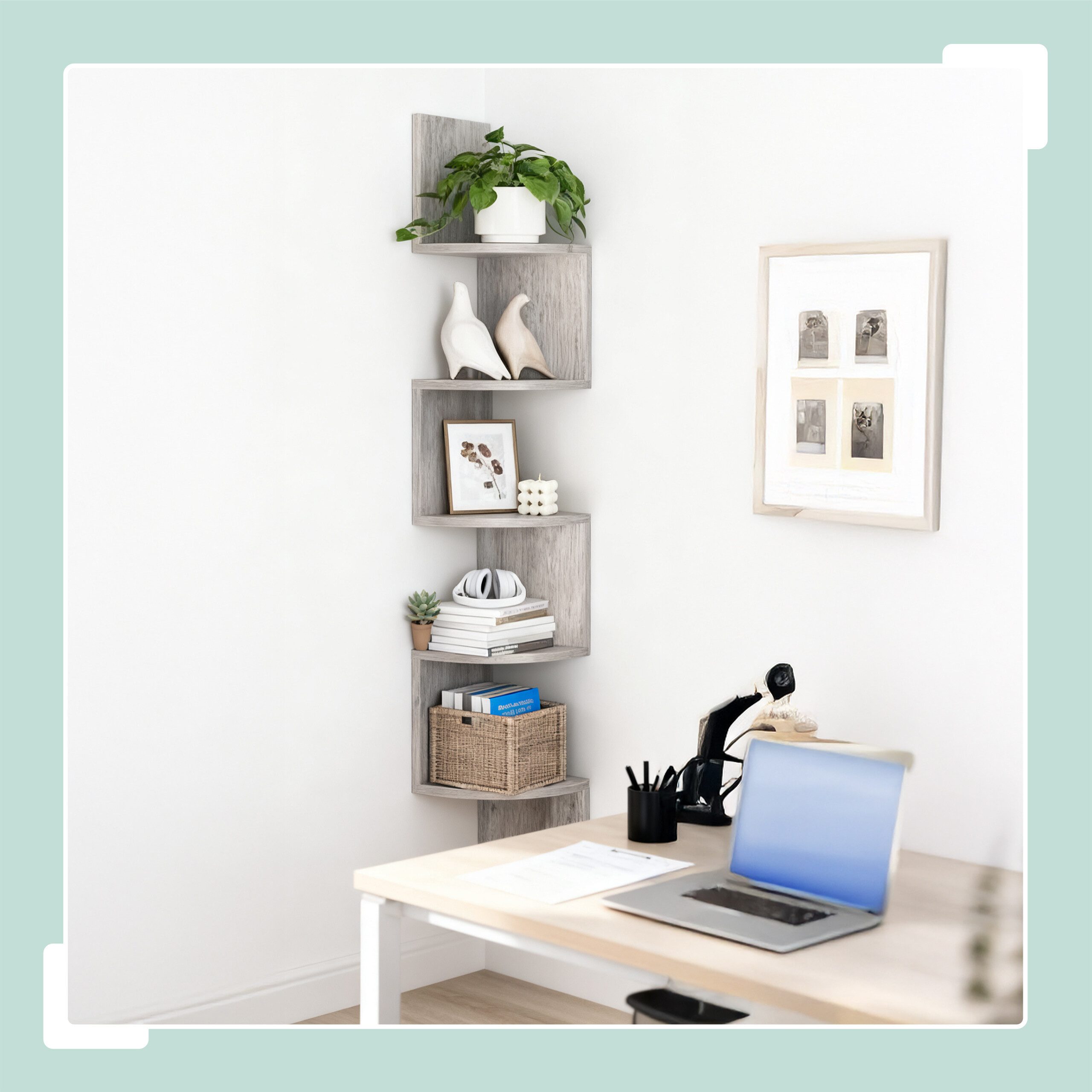 relaxdays Eckregal Wand 5 Etage, Hellgrau