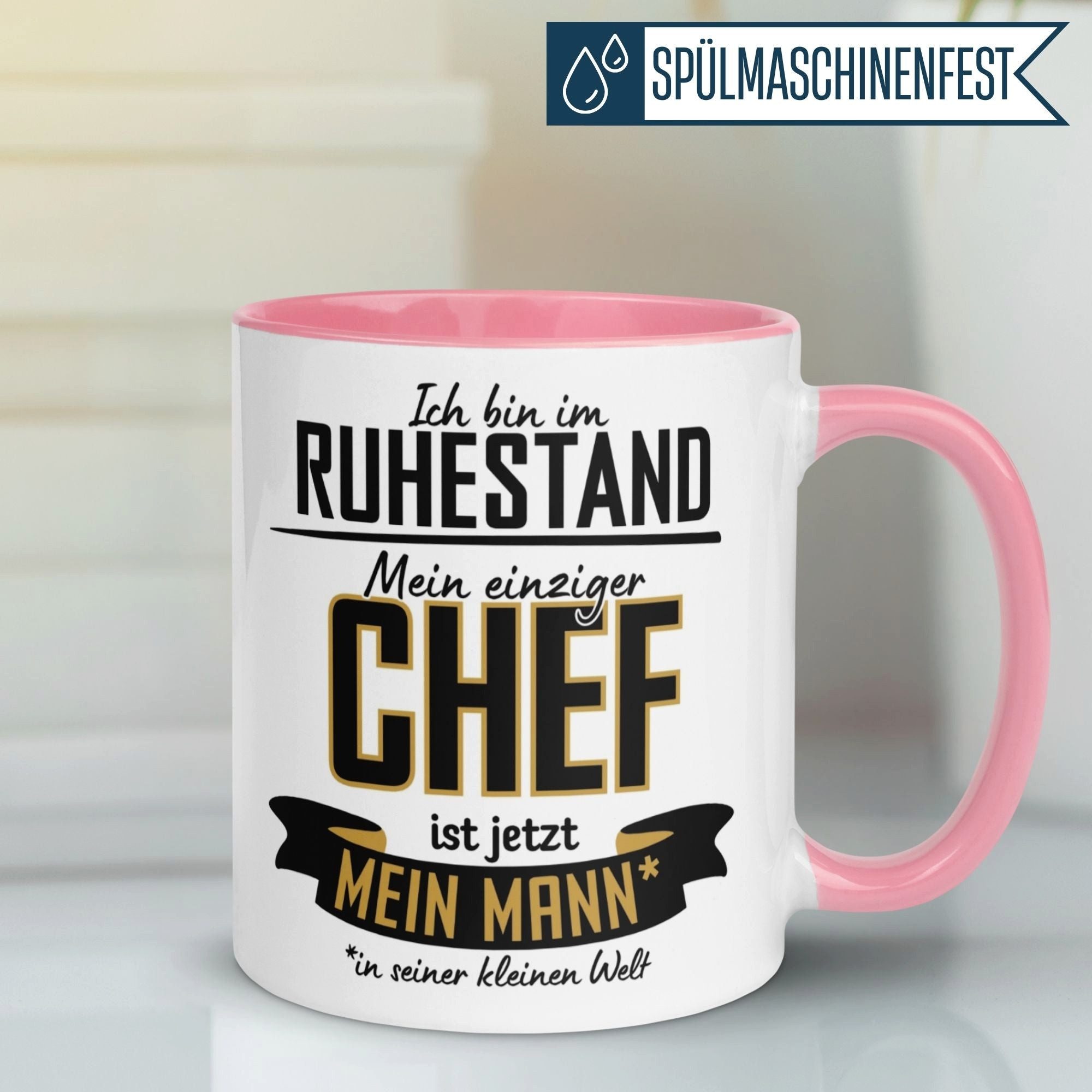 Momentals Tasse Rentnerin – „Mein einziger Chef ist jetzt mein Mann“ – Rente Frau, Gratis Versand · Links-&Rechtshänder · Spülmaschinenfest