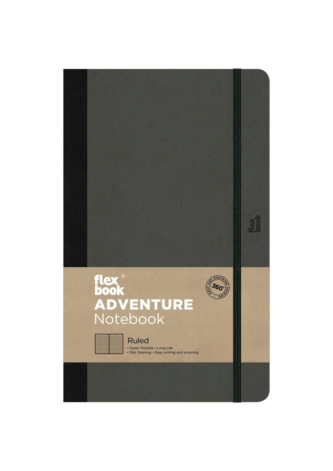 Flexbook Notizbuch Adventure Notizbuch liniert Flexbook Gummizug Kunstleder 5 Farben, 3 Schwarz 13*21 cm