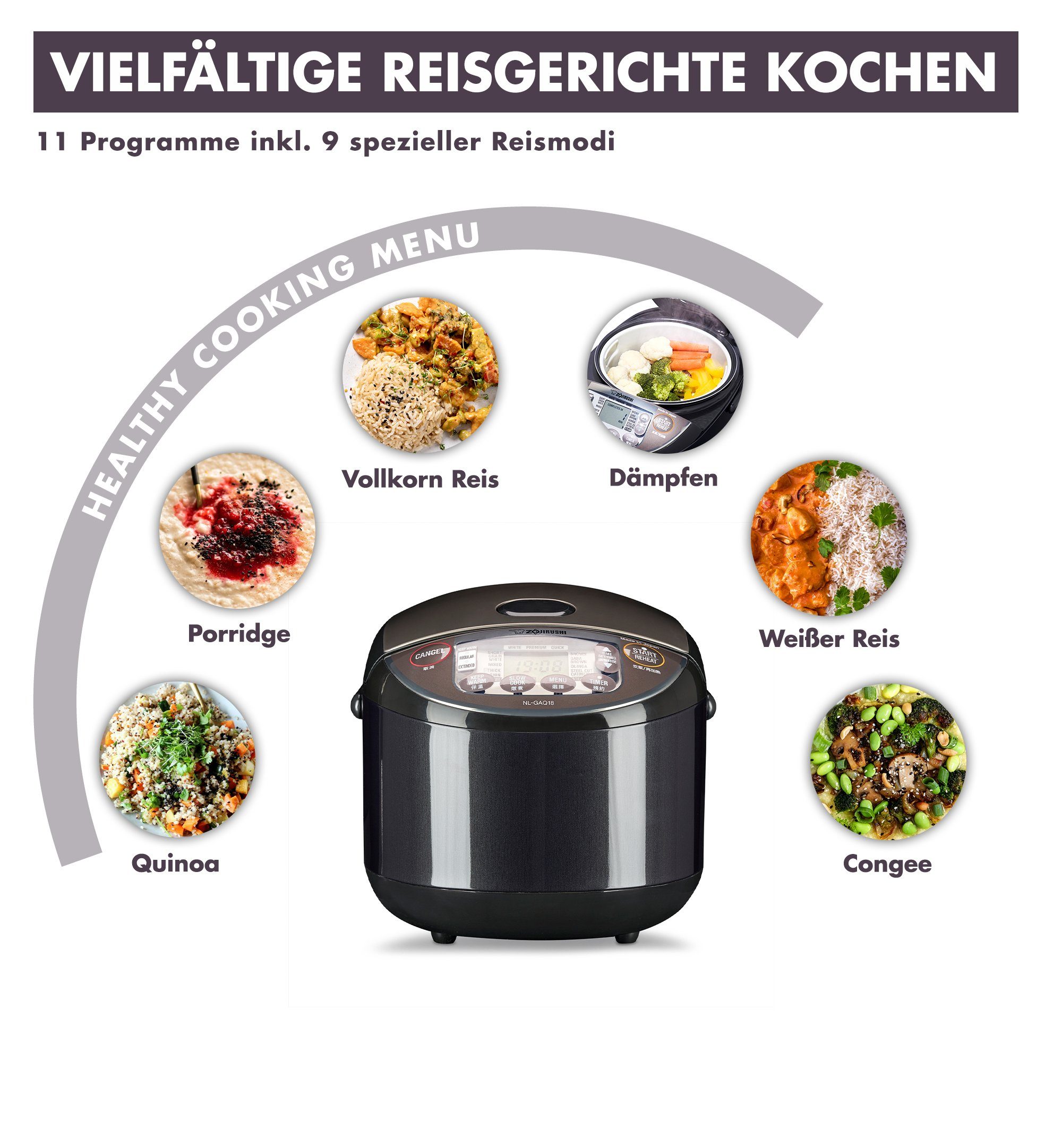 Zojirushi Reiskocher NL-GAQ10, 610,00 W, Dämpffunktion, Fuzzy Logik Technologie – Bild 4 von 5