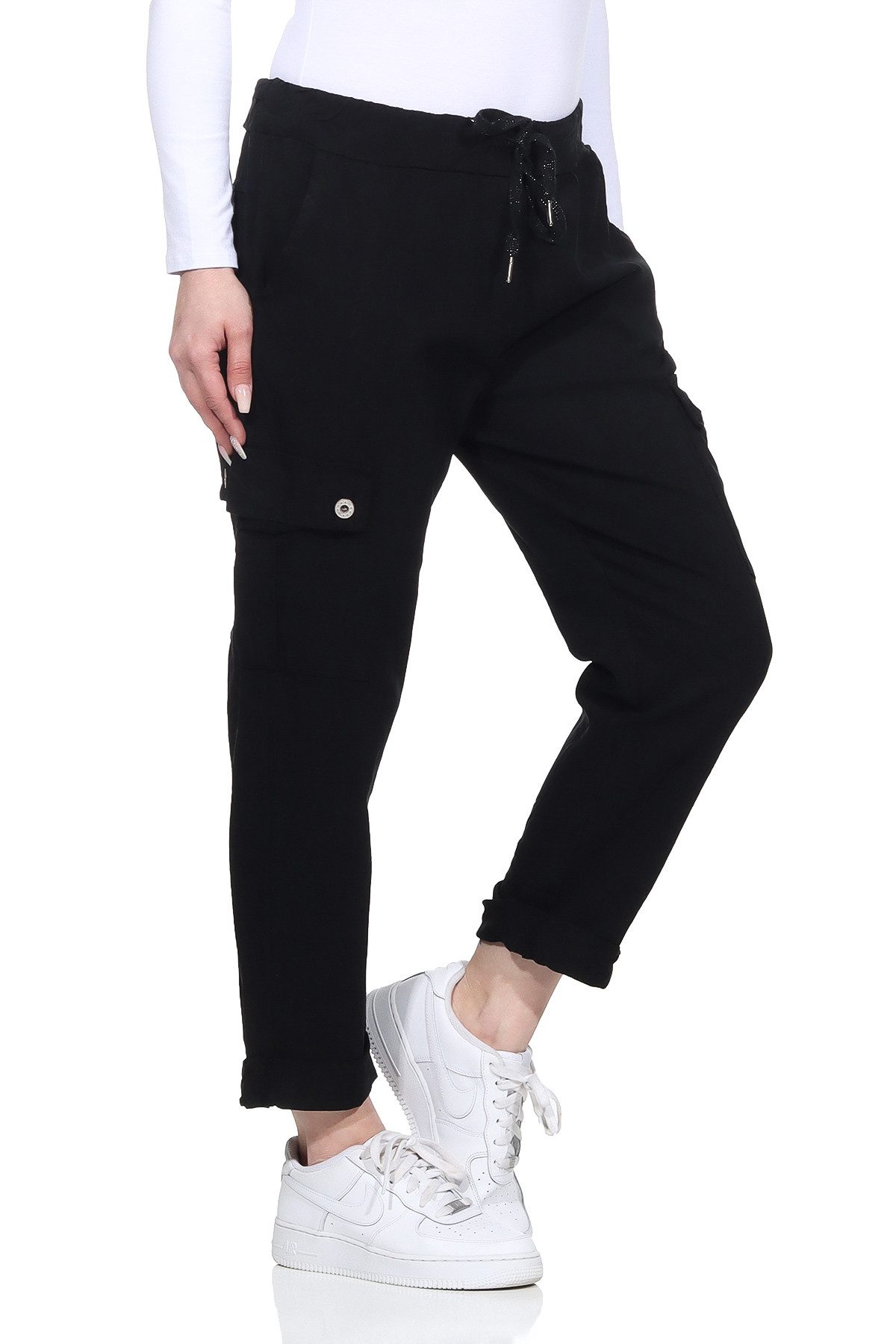 Cargohose Damen Freizeithose Schlupfhose moderne Stoffhose