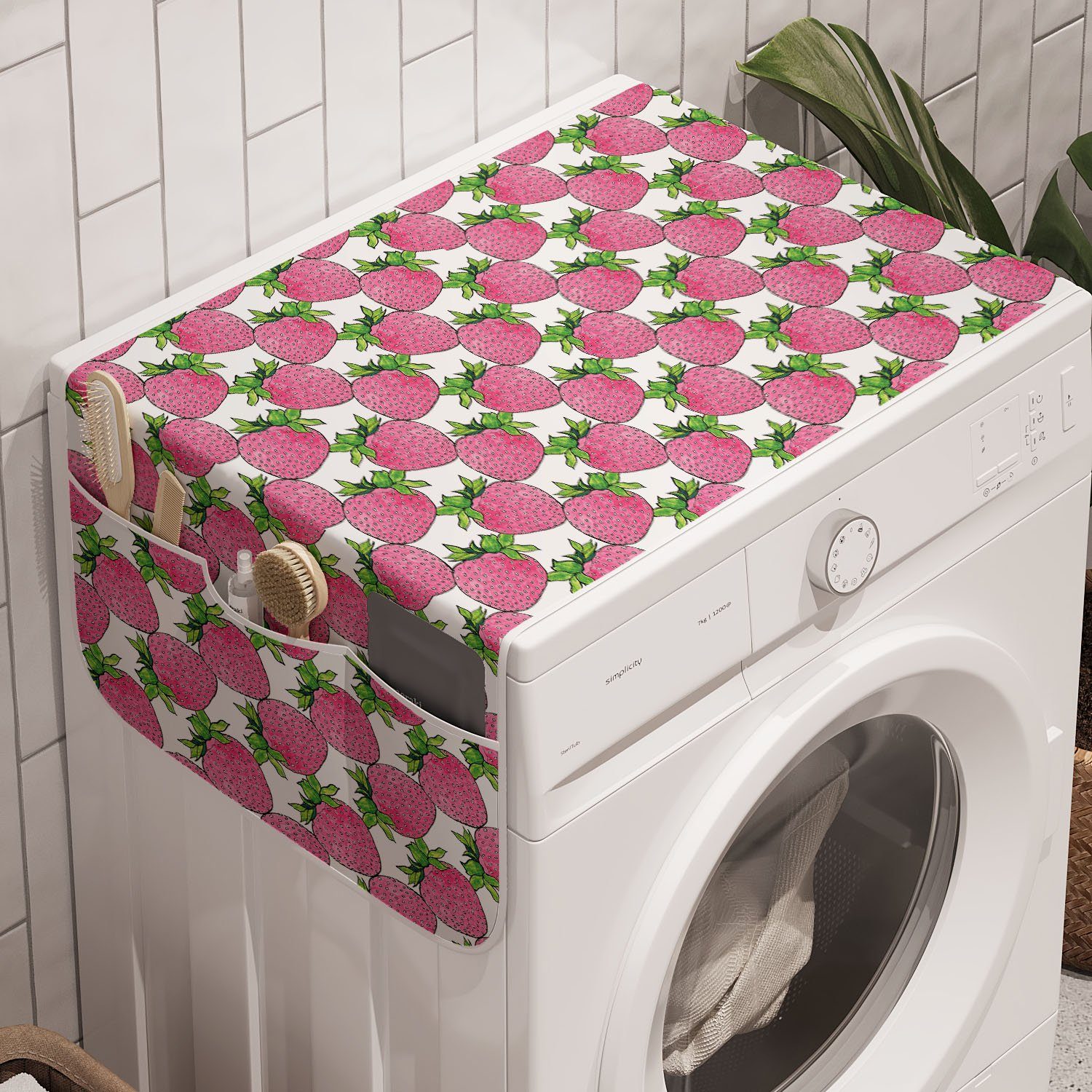 Abakuhaus Badorganizer Anti-Rutsch-Stoffabdeckung für Waschmaschine und Trockner, Obst Aquarell Erdbeeren Kunst