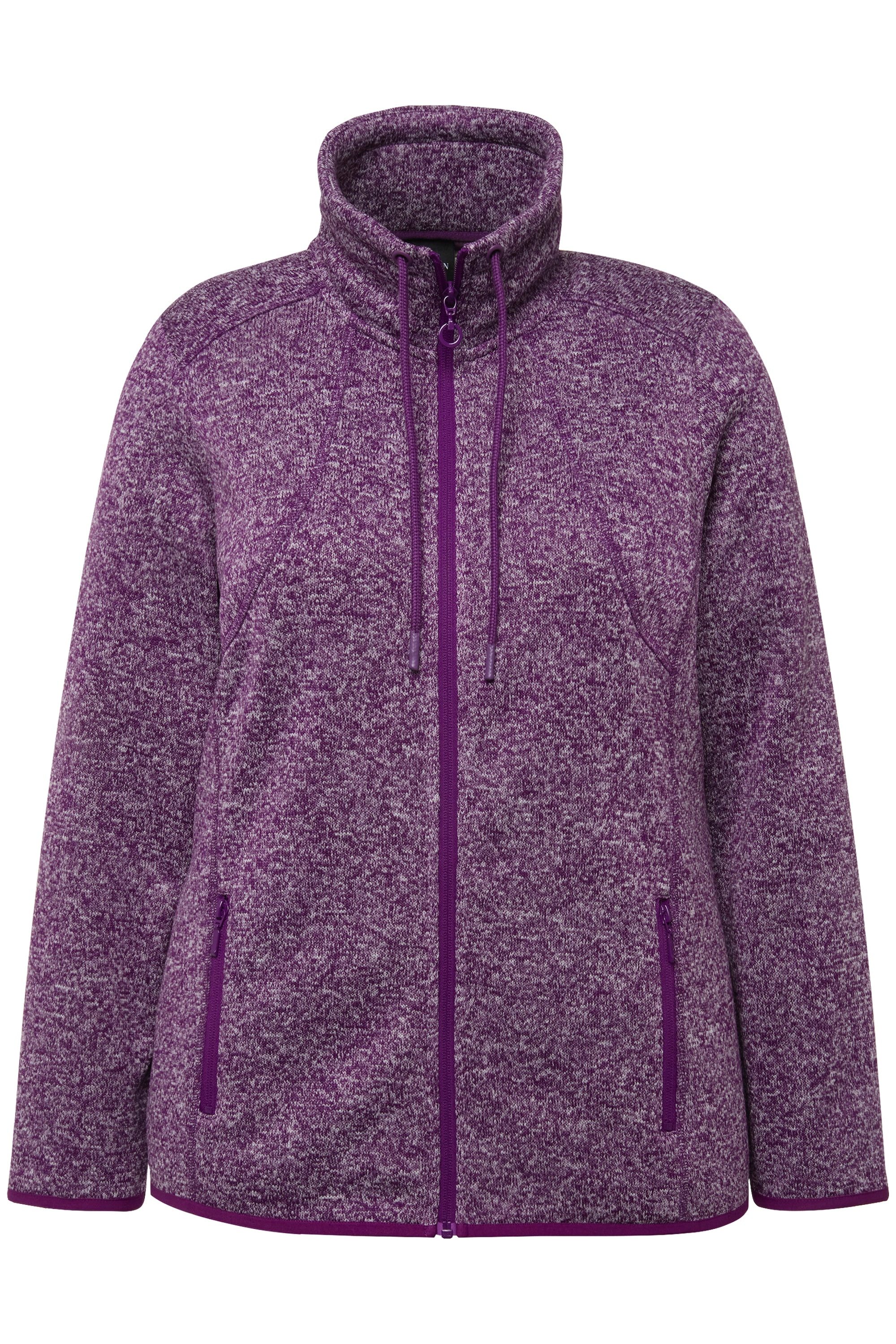 Ulla Popken Sweatjacke Strickfleece-Jacke Rauten Stehkragen Zipptaschen günstig online kaufen