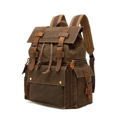 TAN.TOMI Rucksack Vintage Leder Rucksack,Reiserucksack Business Daypack, Klappabdeckung verfügt über zusätzlichen Kordelzug für Sicherheit