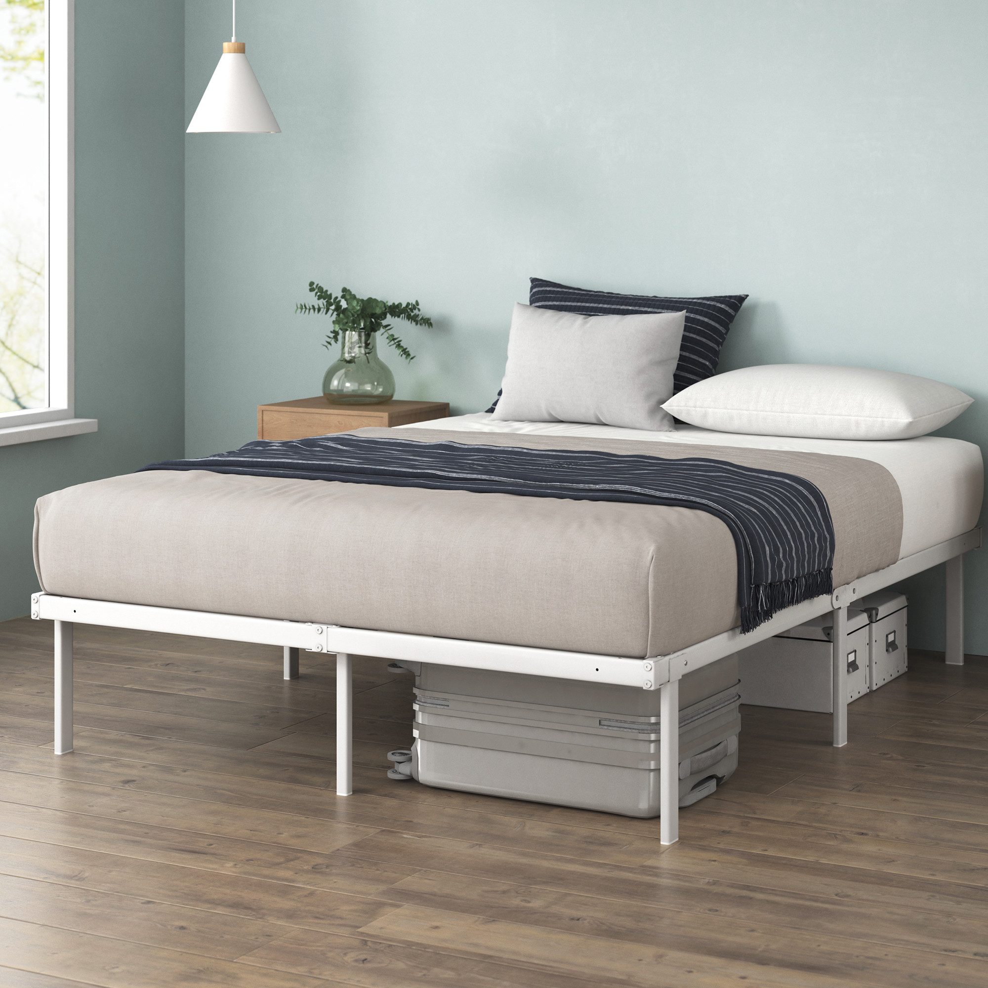ZINUS Bettgestell "Noah" - moderner Bettrahmen mit Lattenrost, Gästebett (Packung, 1-tlg., Metallbett, Weiß, 140x200 cm), Kinderleichter Aufbau, EcoFriendly Packaging