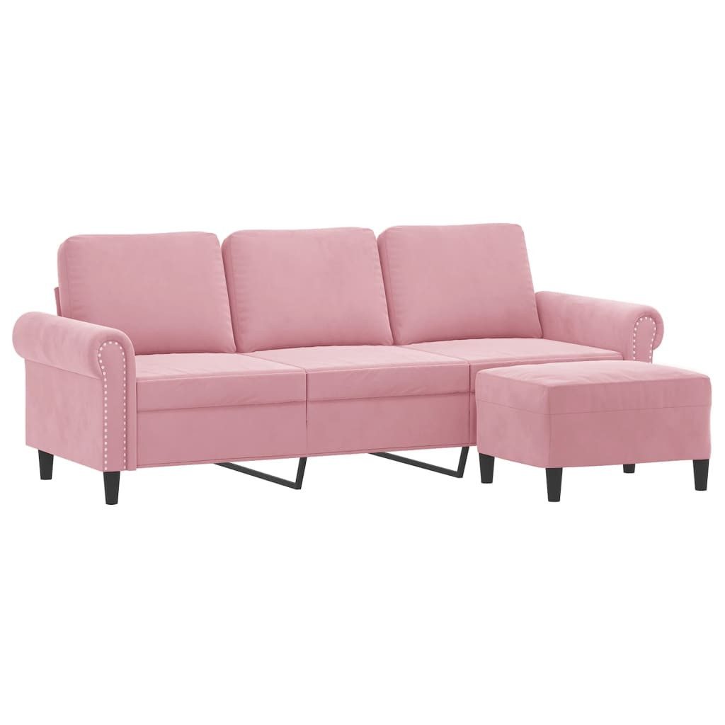 vidaXL Sofa 3-Sitzer-Sofa mit Hocker Rosa 180 cm Samt, 1 Teile