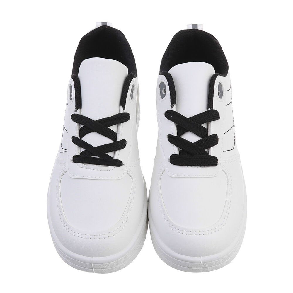 Flach in Freizeit Weiß, Weiß Low-Top Schwarz Damen Ital-Design Freizeitschuhe Sneaker