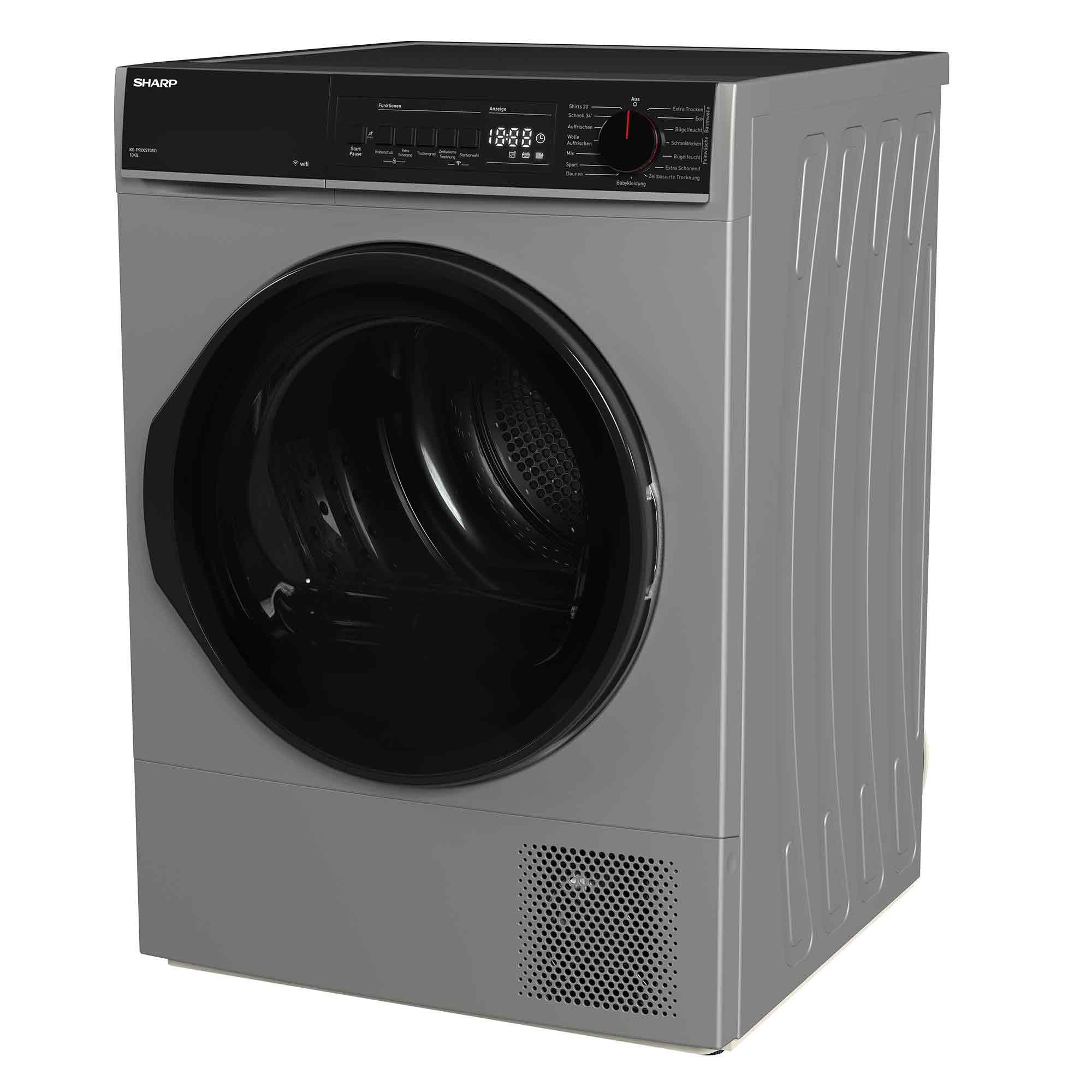 Sharp Wärmepumpentrockner KD-PRO0S7GSD-DE, SoftTouch-Bedienung mit LED-Display, Trommelbeleuchtung, WiFi