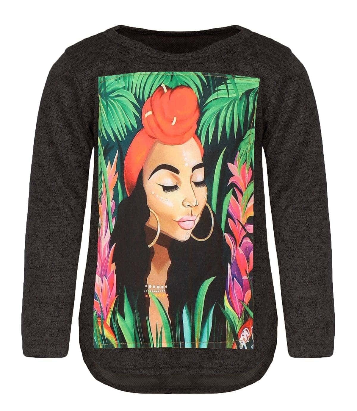 KMISSO Sweatshirt mit Mädchen Print Pullover (1-tlg) Motiv Sweatshirt, mit Schwarz