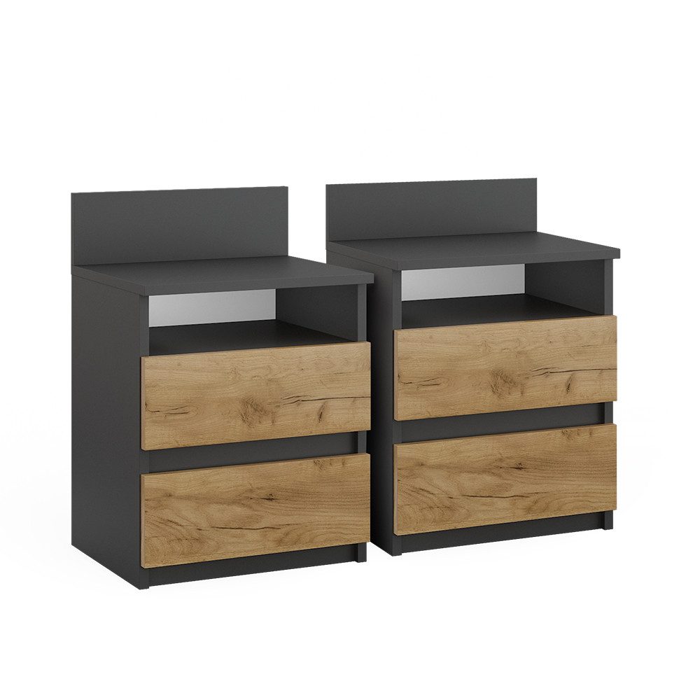 Vicco Nachtschrank Monty, Anthrazit/Goldkraft Eiche, 2er Set (2-St)