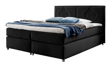 Furnix Boxspringbett FOLKET 120/140/160/180 x200 cm mit dekorativem Kopfteil inkl. Topper