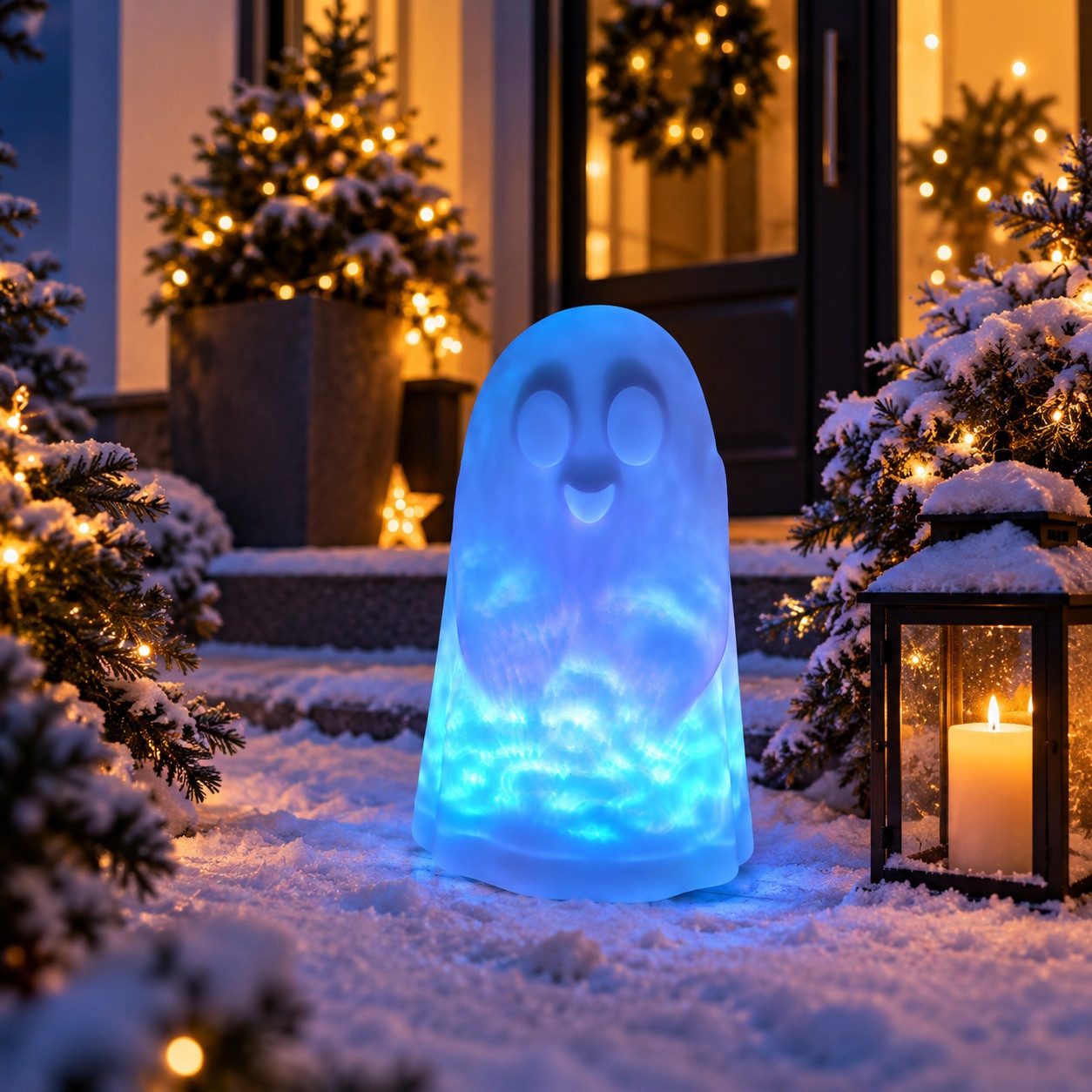 MeLiTec LED Gartenleuchte LED Geist Aurora – Halloween Dekoleuchte, LED fest integriert, bewegtem Aurora / Polarlicht RGBW-Lichteffekt, Fernbedienung, 30 cm Durchmesser