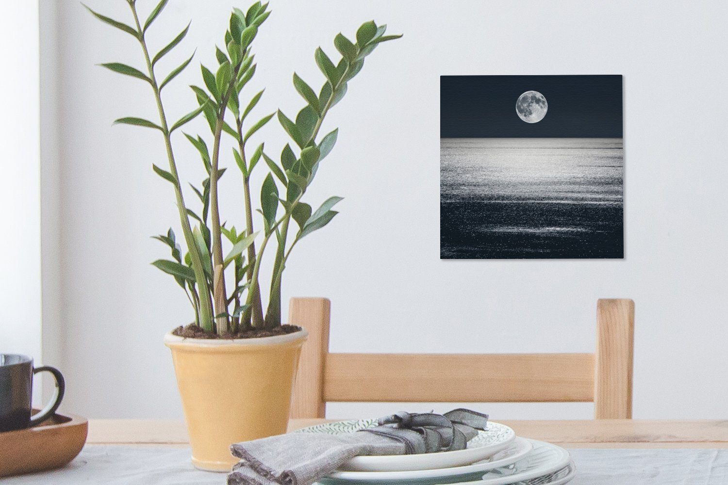 OneMillionCanvasses® Mond Meer Leinwand Wohnzimmer - Wasser, für (1 St), Leinwandbild Schlafzimmer Bilder -