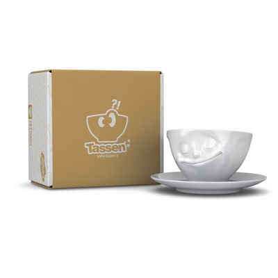 FIFTYEIGHT PRODUCTS Tasse Tasse Glücklich weiß - 200 ml - Kaffeetasse Weiß - 1 Stück