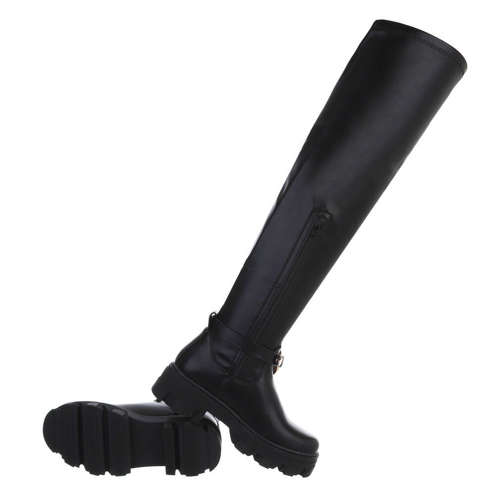 Ital-Design Damen Freizeit Overkneestiefel Blockabsatz Overknees in Schwarz günstig online kaufen