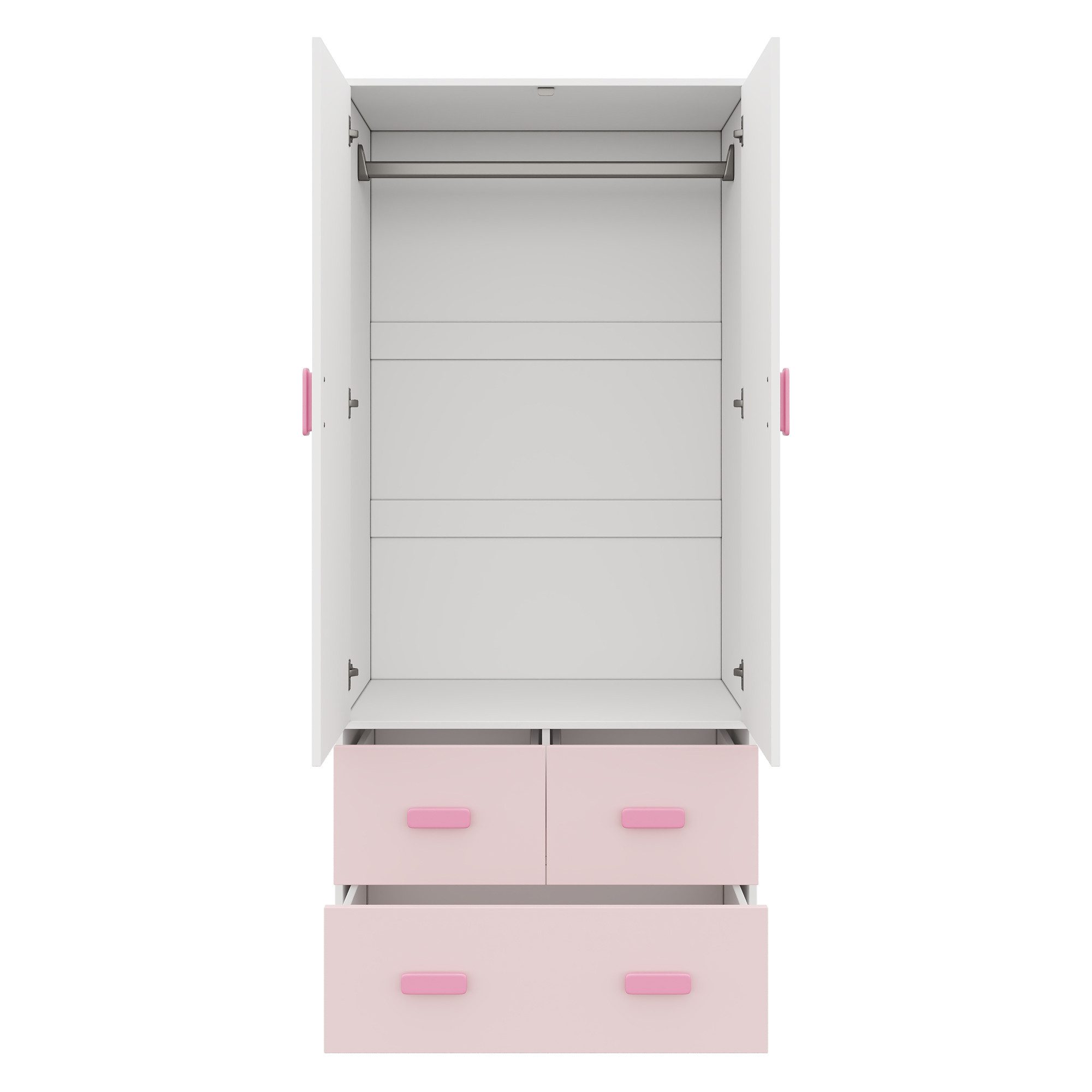 Flieks Kleiderschrank 2-türiger Kleiderschrank mit Kleiderstange & 3 Schubladen, 80×48×180cm