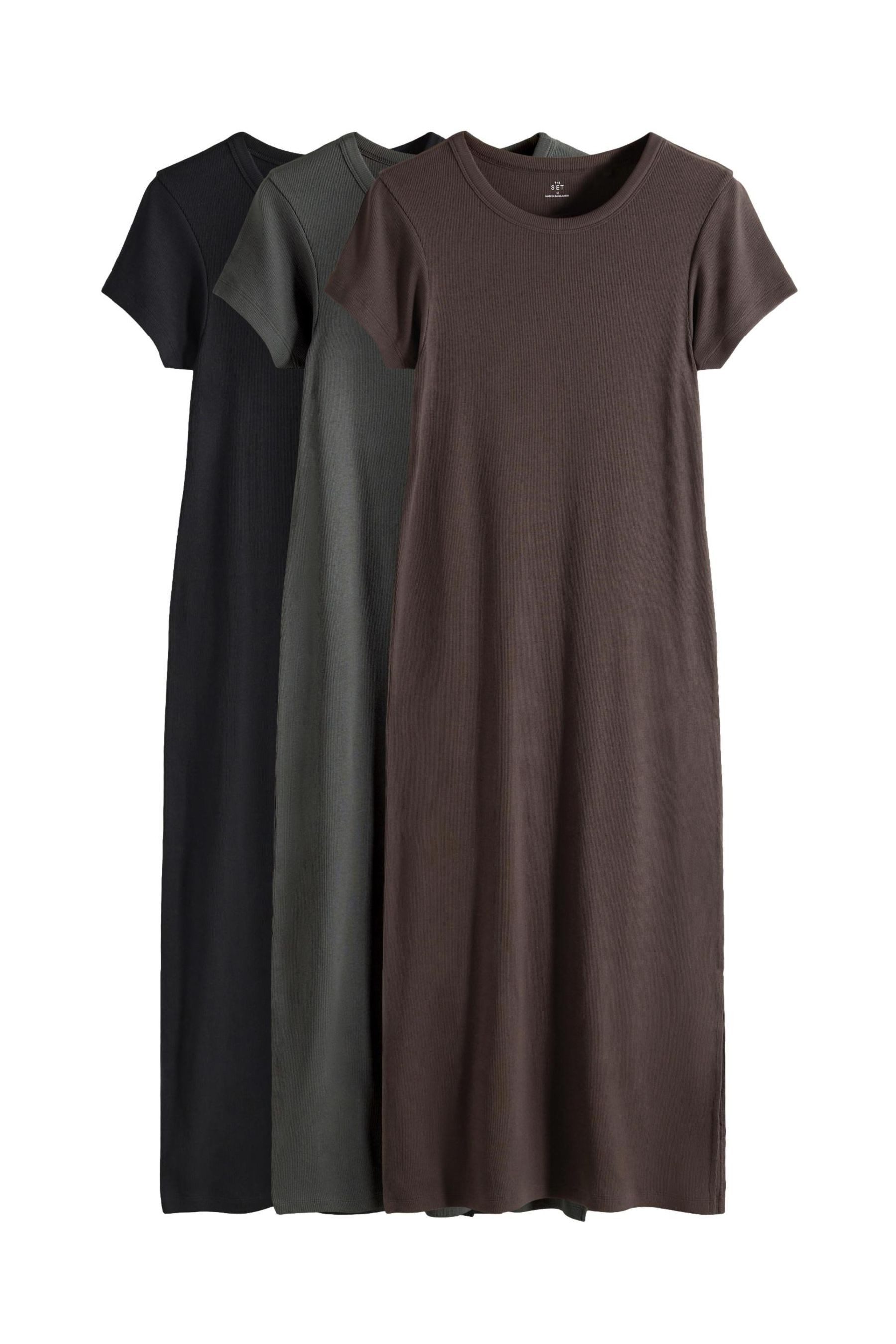 The Set Midikleid The Set gerippte Kurzarm-Midikleider, 3er-Pack (3-tlg) günstig online kaufen