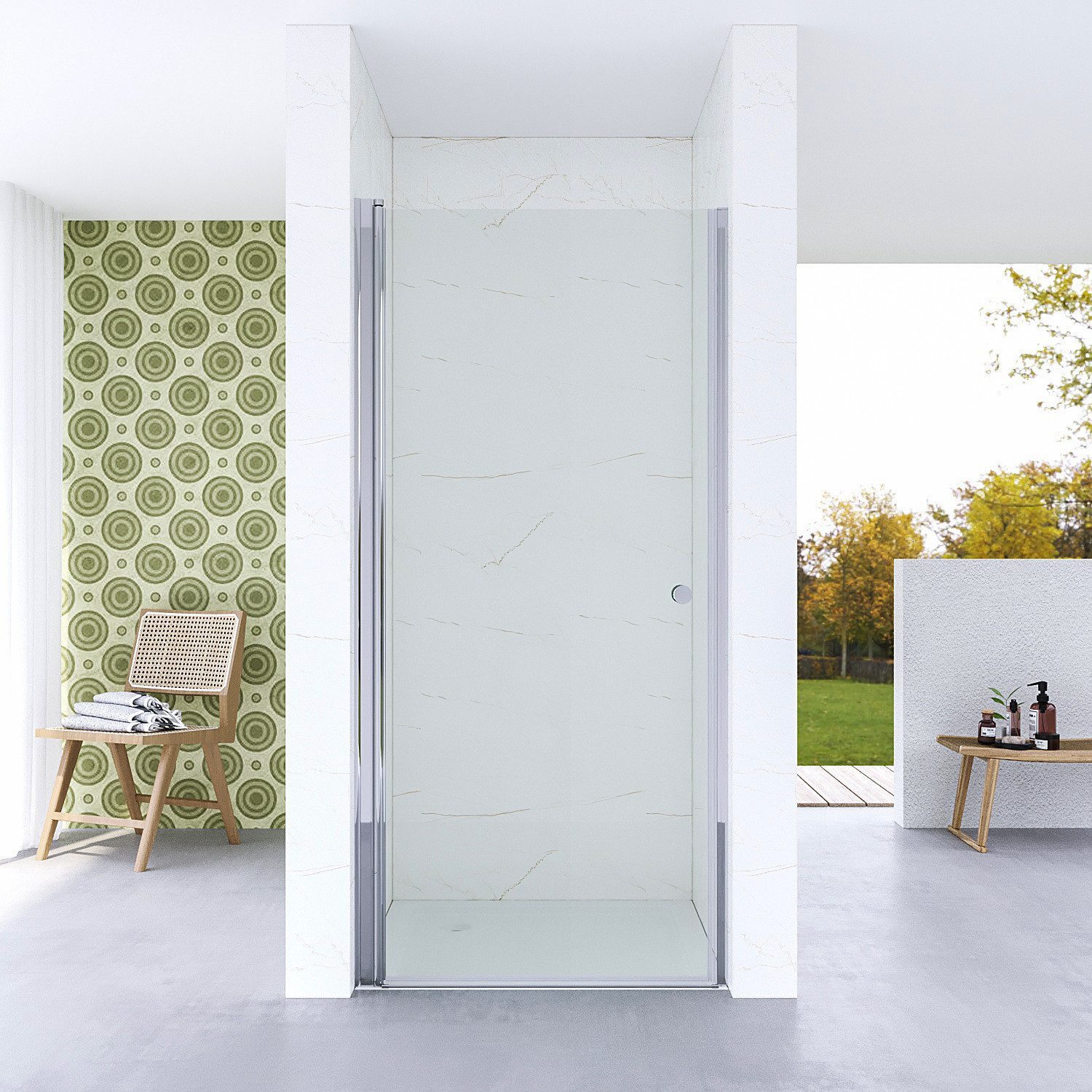 AQUALAVOS Dusch-Pendeltür Pendeltür Dusche Duschtür aus Sicherheitsglas Rahmenlos Nischentür, 70x187 cm, 5 mm Einscheiben-Sicherheitsglas (ESG), Breite 70 75 80 90 100 cm, Höhe 187 cm, inkl. Dichtung Magnetdichtung