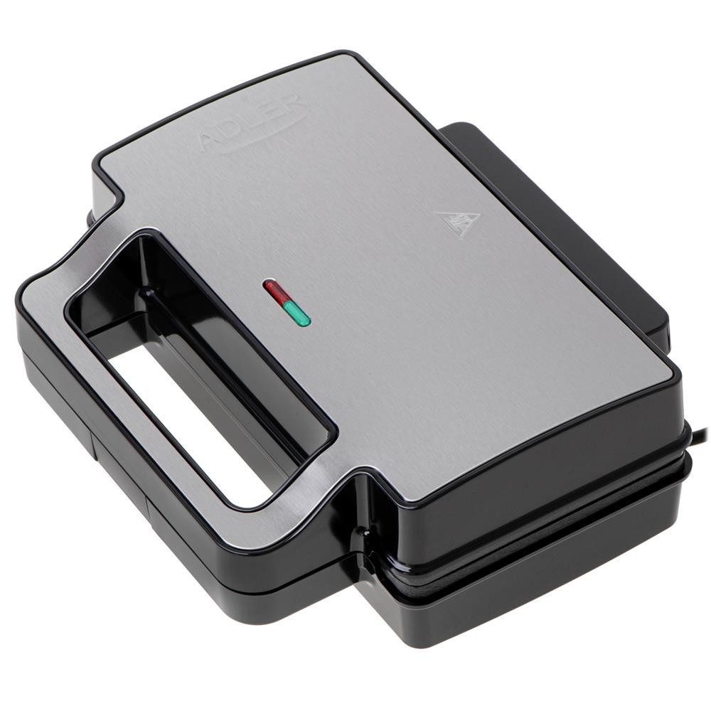 Adler 2-in-1-Sandwichmaker AD 3073, elektrischer Kontaktgrill, Edelstahl, silber, schwarz