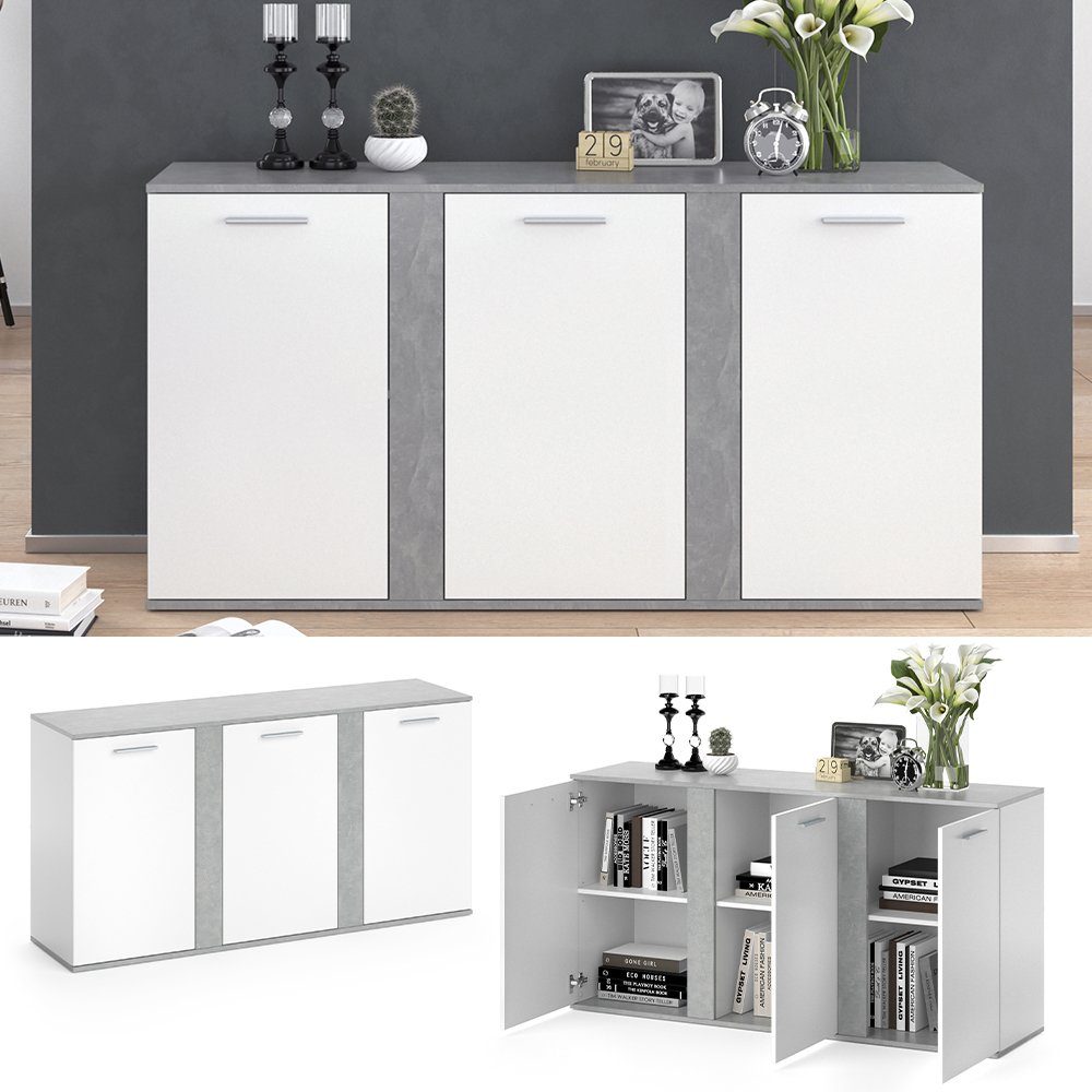 Vicco Highboard Novelli, Weiß/Beton, 155 x günstig online kaufen