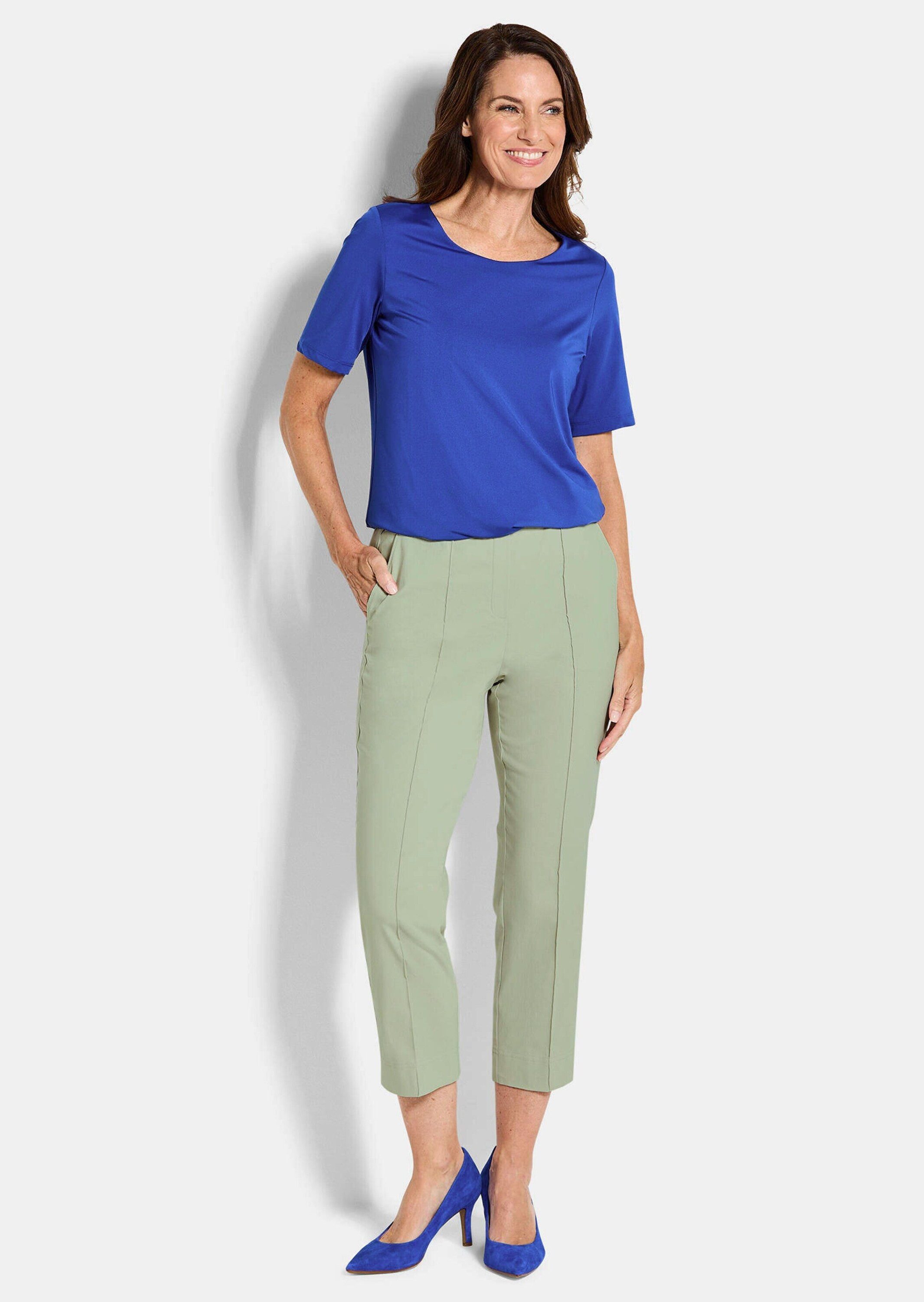 GOLDNER Stretch-Hose Kurzgröße: Elegante 7/8-Hose mit Biesen Stretchhose mit Schlupfbund, Eingriffstaschen und 7/8-Länge