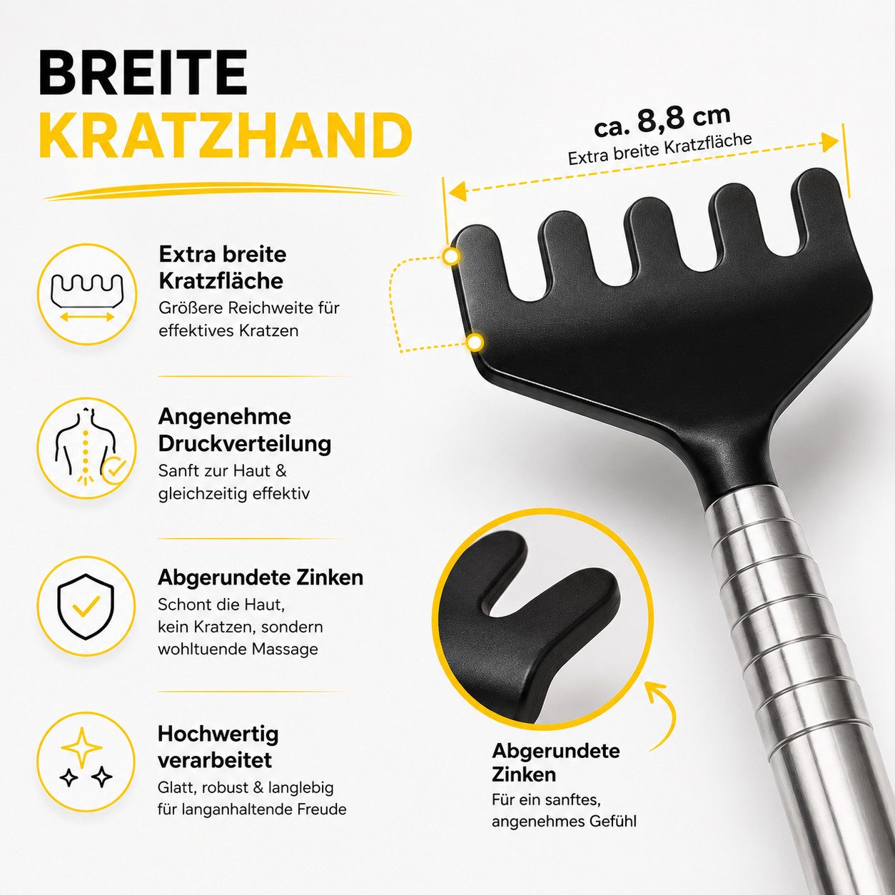 Everhomely® Massagegerät Rückenkratzer im 2er-Set, ausziehbar bis 75 cm, breite Kratzhand, 2er Set 2-tlg., 2-teilig – Bild 3 von 5