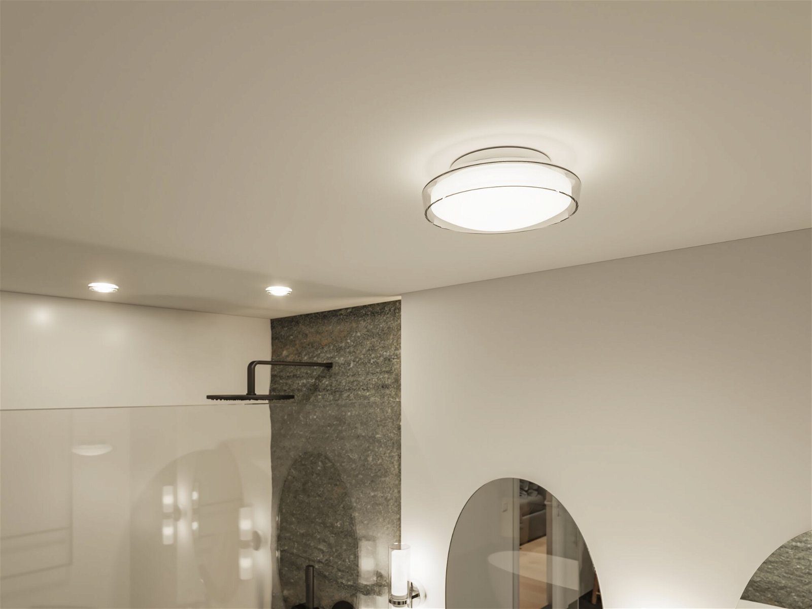 Paulmann LED Deckenleuchte Selection Bathroom 11,5W Luena IP44 integriert, fest 3000K 230V Glas/Metall, Chrom Warmweiß LED