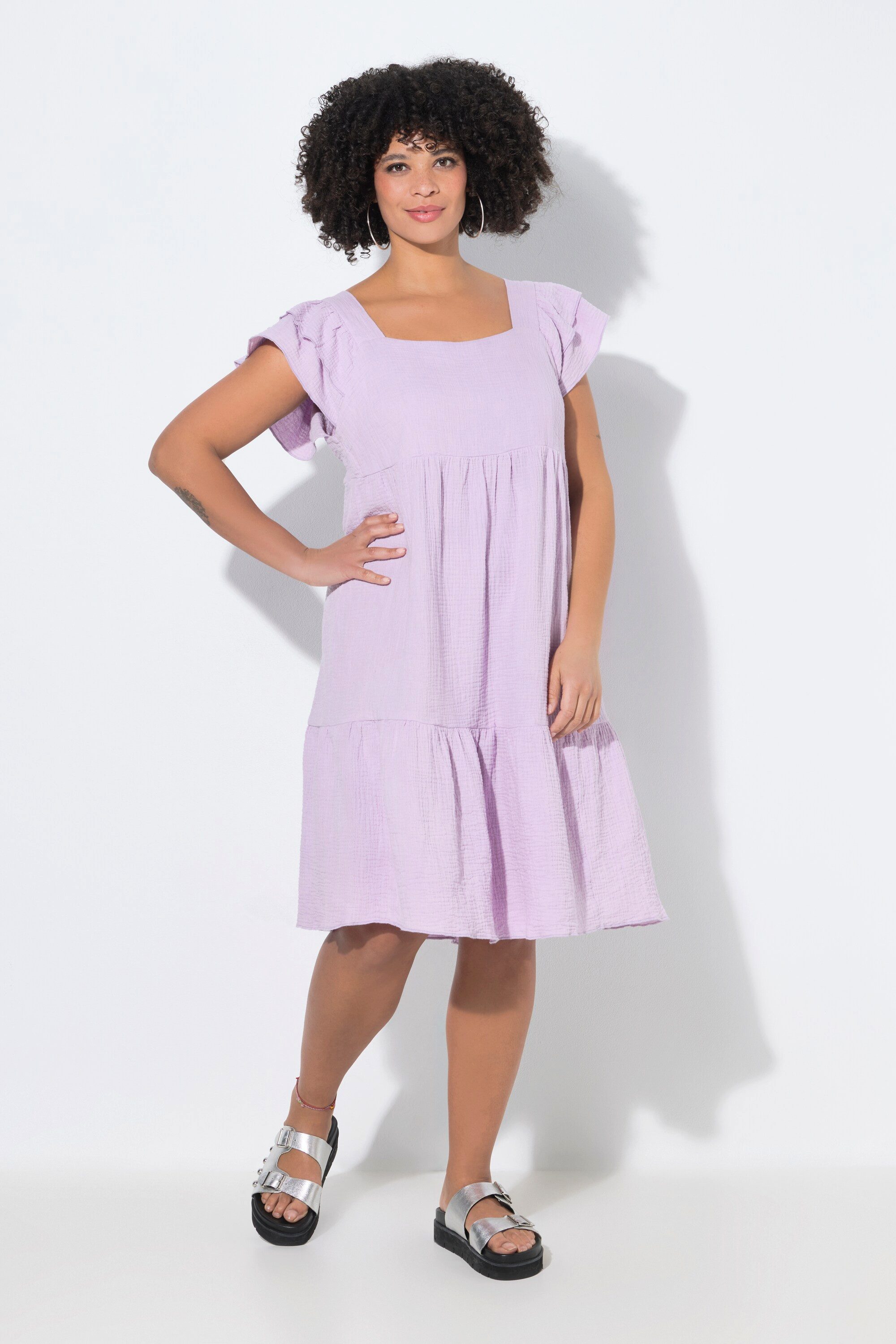 Angel of Style Jerseykleid Musselinkleid Carree-Ausschnitt Volants