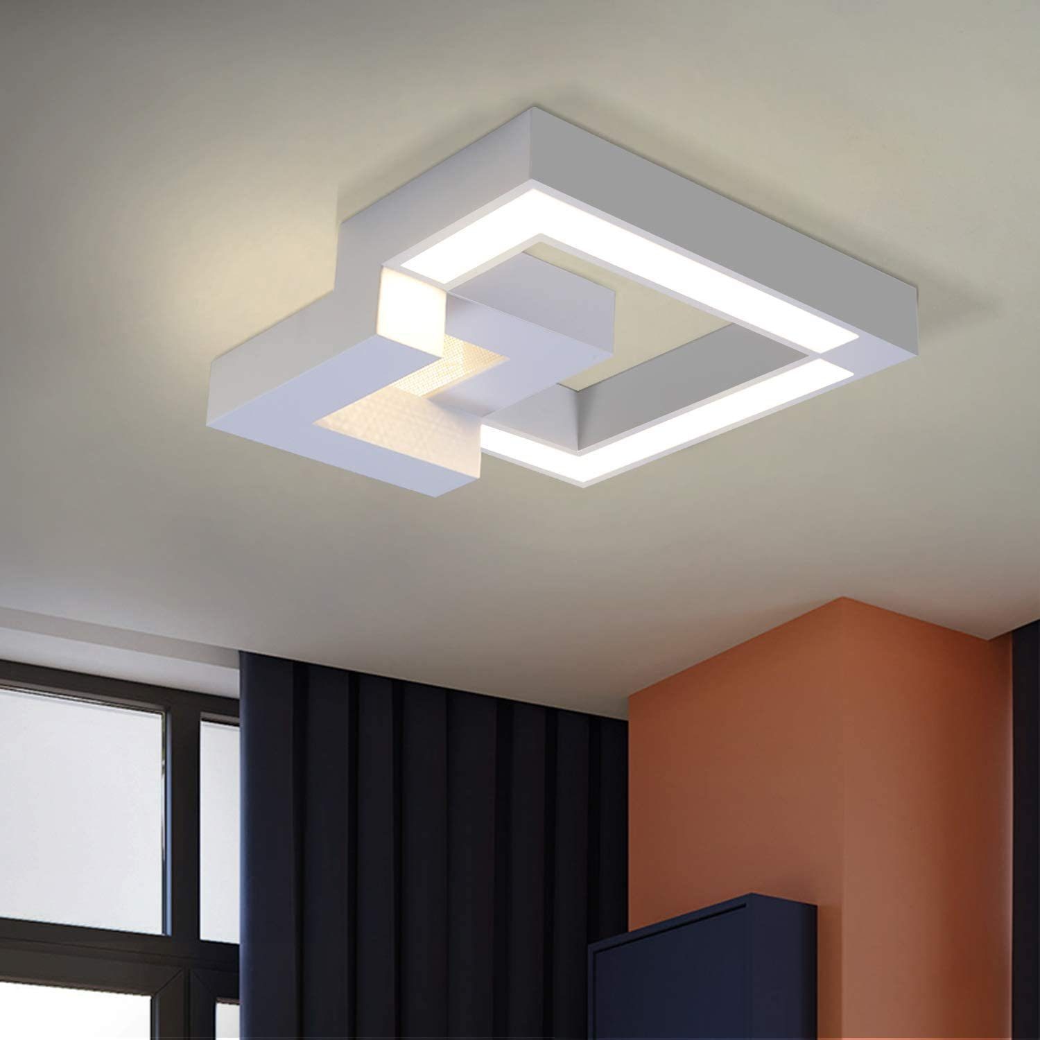 ZMH LED Deckenleuchte Wohnzimmerlampe 32W Dimmbar farbwechsel mit  Fernbedienung Eckig, LED fest integriert