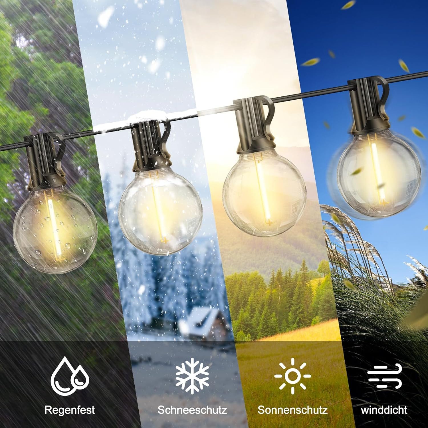Athlix Lichterkette Outdoor Lichterkette LED Strom Außen Wetterfest G40 Glühbirne Garten, mit Fernbedienung, Robust & wetterfest, Dimmbares Licht – Bild 5 von 5