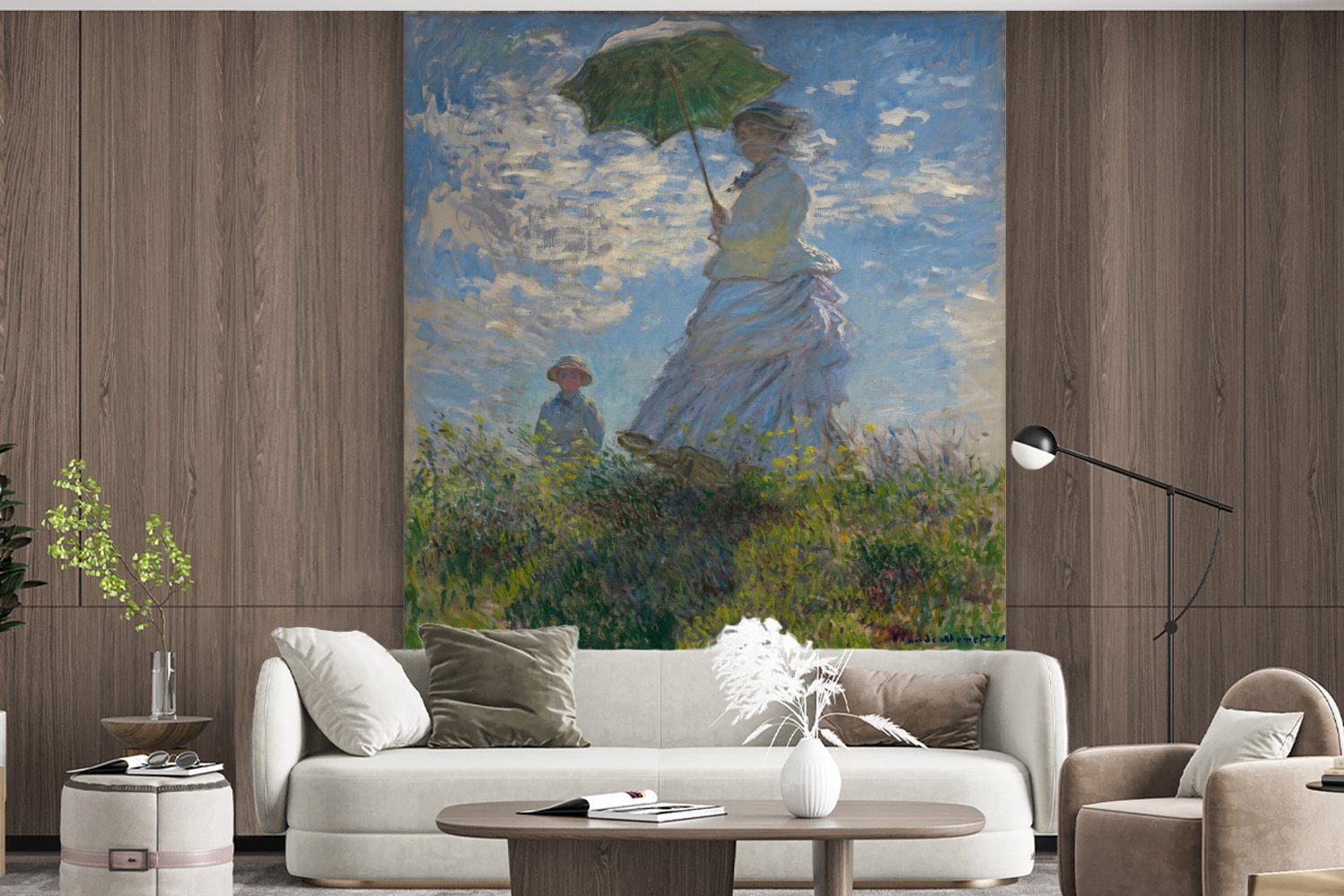 Küche, Frau - für (3 Gemälde Vliestapete Monet, bedruckt, Schlafzimmer St), Fototapete Matt, MuchoWow Sonnenschirm mit von Wohnzimmer Claude Fototapete