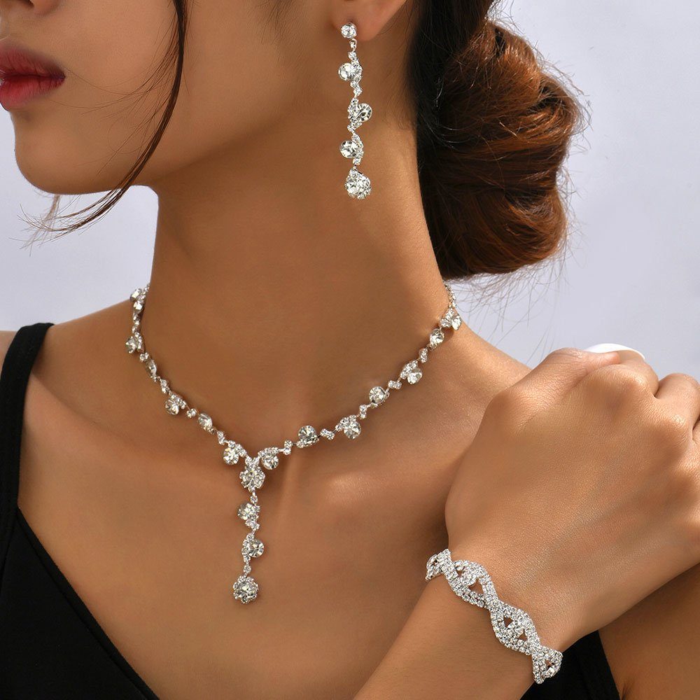 LAKKEC Schmuckset Halskette Armband Ohrringe Damen-Schmucksets Schmucksets  Hochzeit, 3-tlg, Die Größe ist für die meisten Frauen geeignet.
