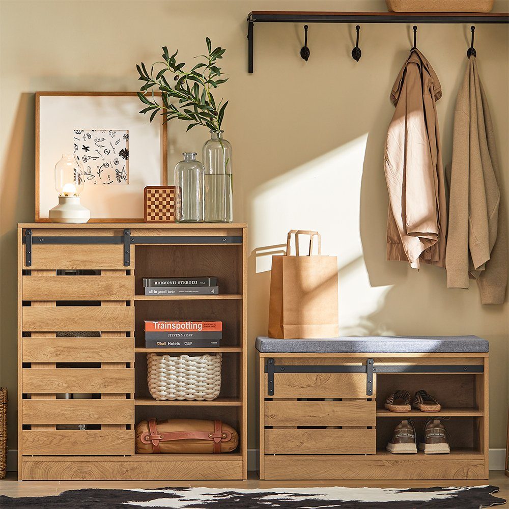 SoBuy Schuhbank FSR120, mit Schiebetür Truhenbank Sitzbank mit Stauraum Sch günstig online kaufen