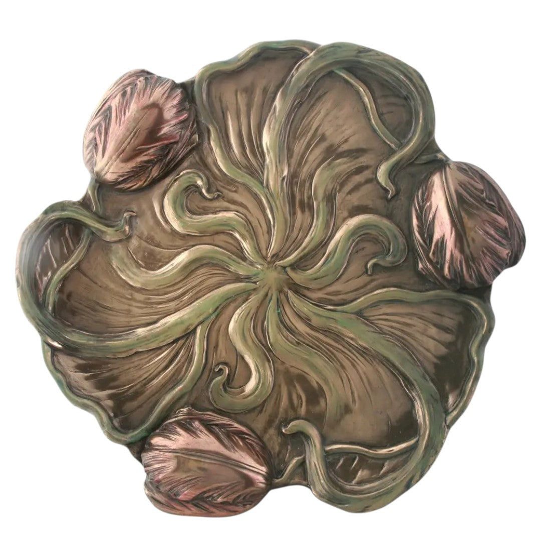 Dark-Desires Dekoschale Vintage Dekorplatte Tulpen Jugendstil Polyresin Bronze-Grün 25 cm