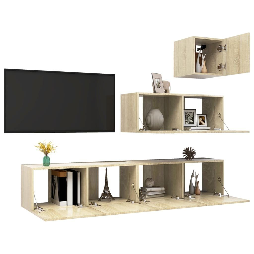 4-tlg. Holzwerkstoff (1-St) vidaXL Sonoma-Eiche TV-Schrank TV-Schrank-Set