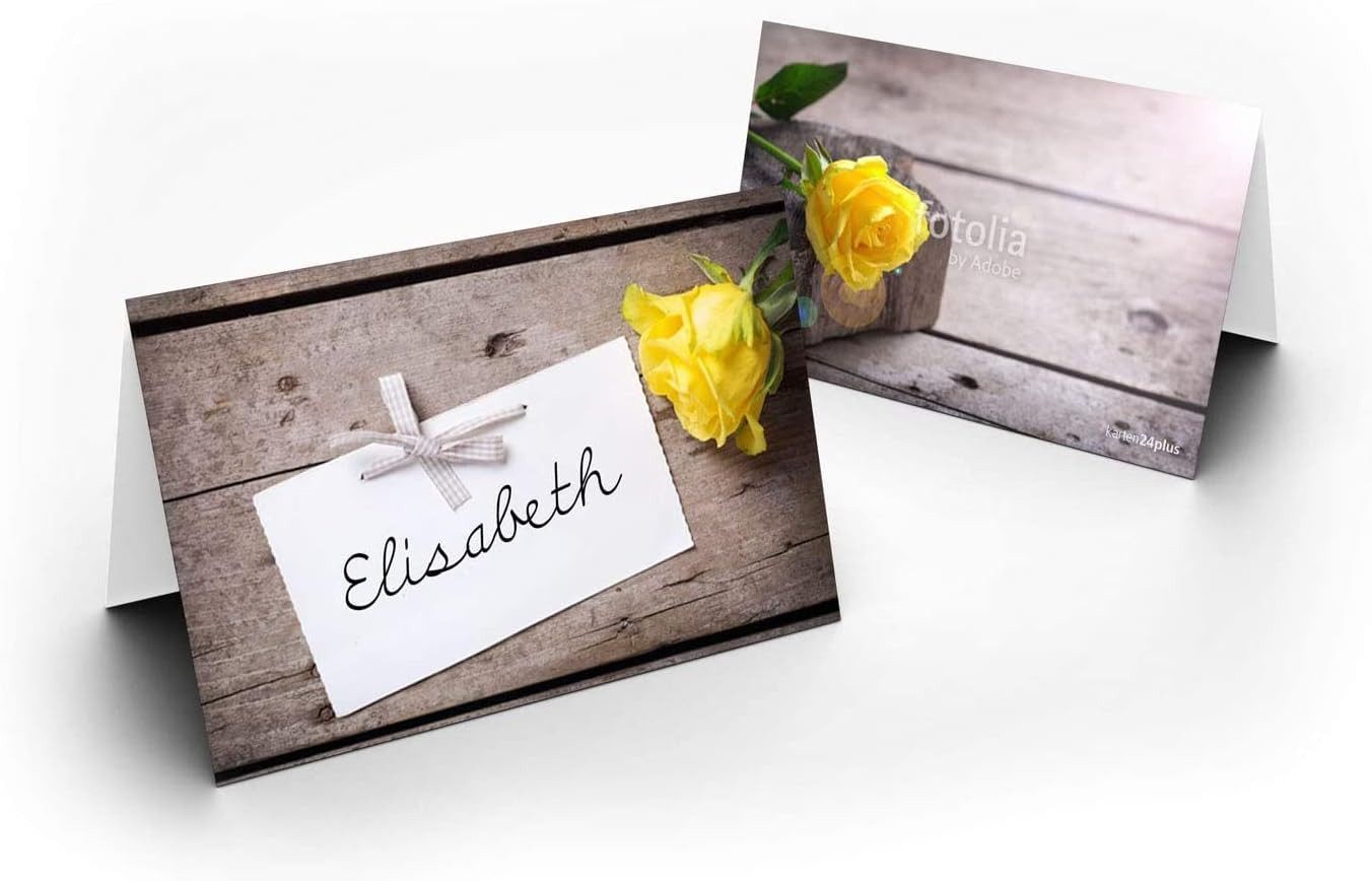 Briefumschläge24Plus Papierdekoration Papierdekoration Platzkarte Rose Gelb 50 Stück, Papier UV-Lack glänzend