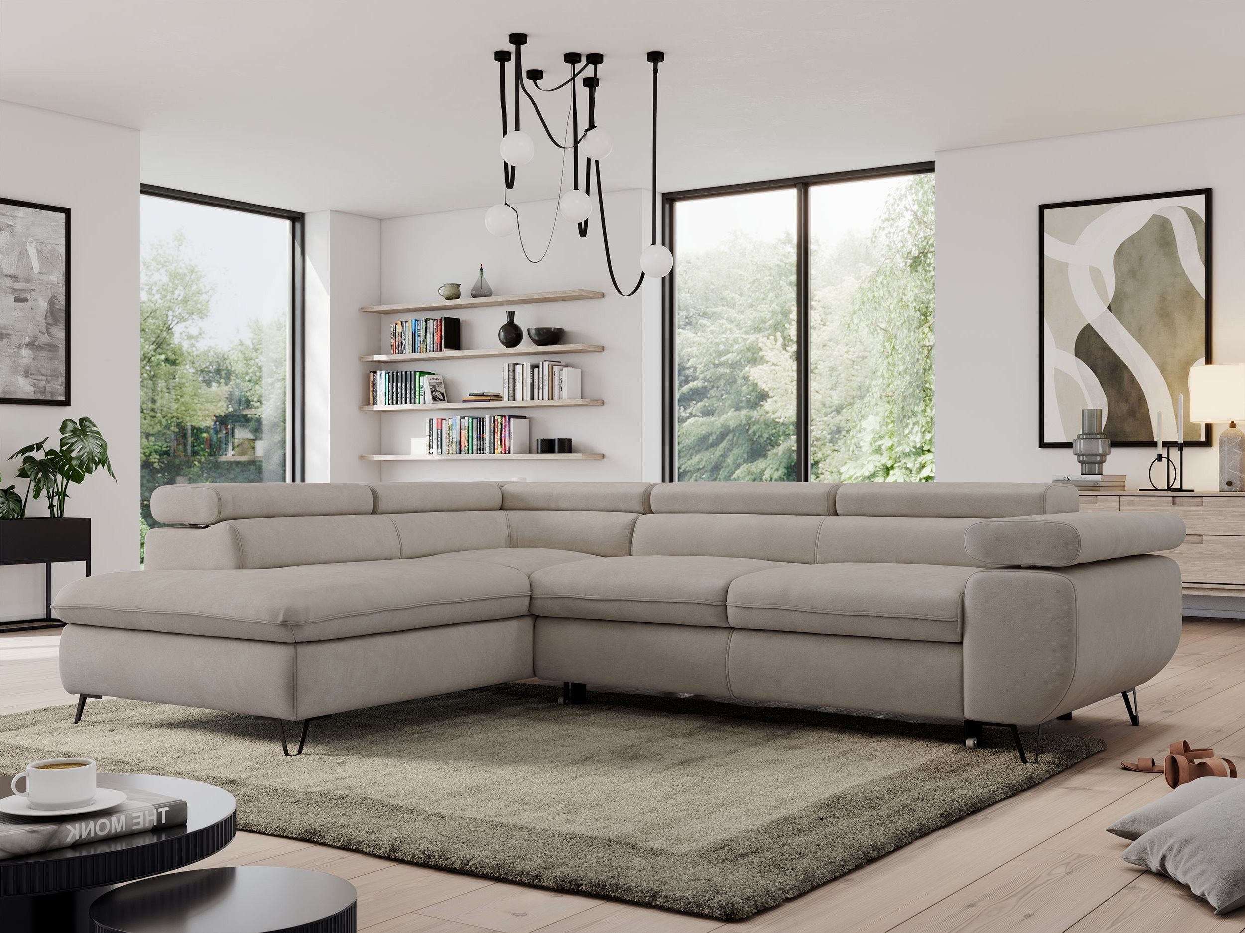 Ecksofa PEDRO L Velvet Beige Paros - Einrichtungsbeispiel