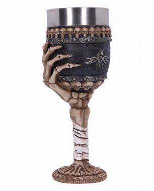 Horror-Shop Dekofigur Skelett Kelch mit Knochenhand & Totenköpfe 19 cm