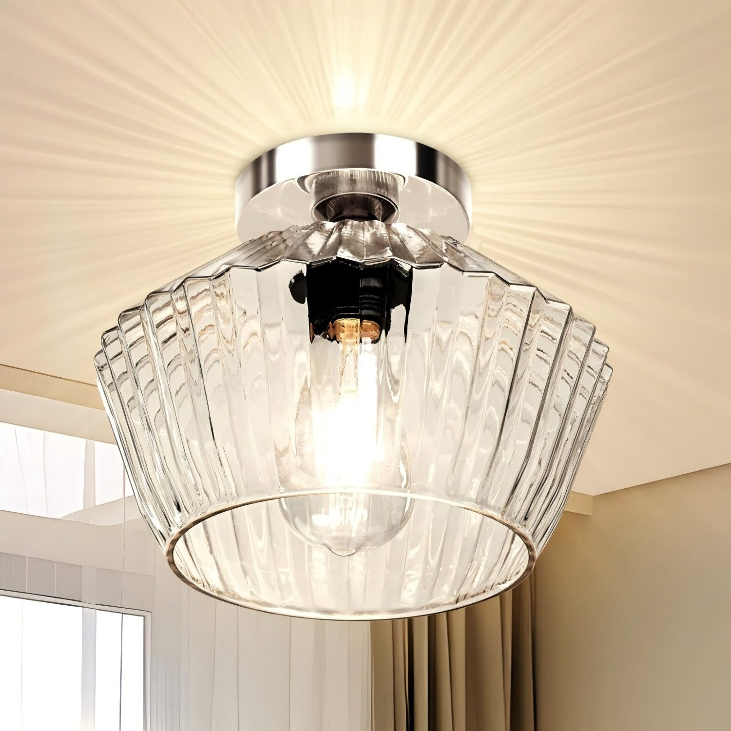 BlingBin Deckenleuchte retro Glas Modern E27 Küchenlampe 25 cm Metall Diamant-Form, E27, ohne Leuchtmittel, mit transparentem gestreiftem Deckenspot für Wohnzimmer Schlafzimmer