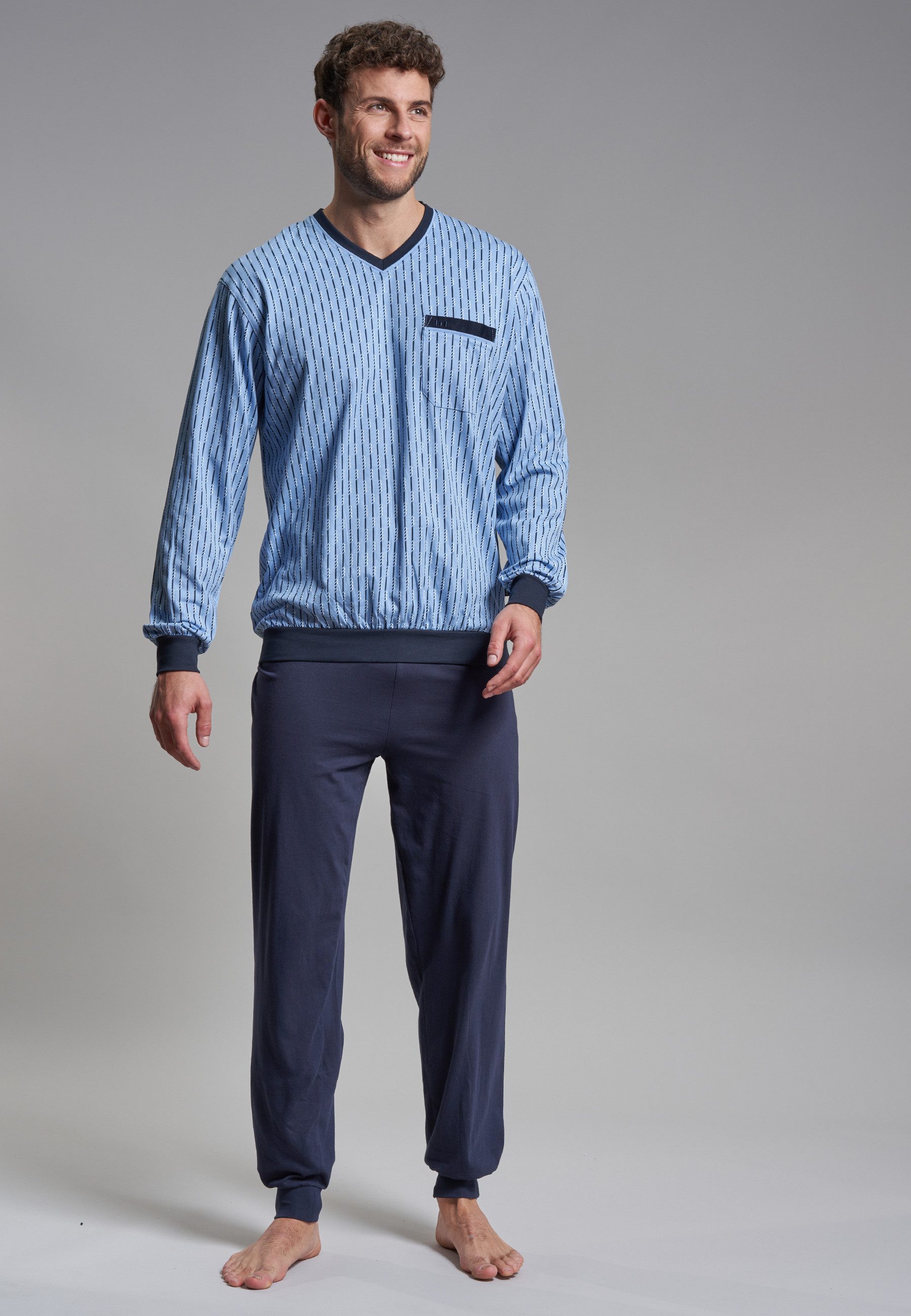 GÖTZBURG Pyjama GÖTZBURG Herren Pyjama blau bedruckt (1 tlg)