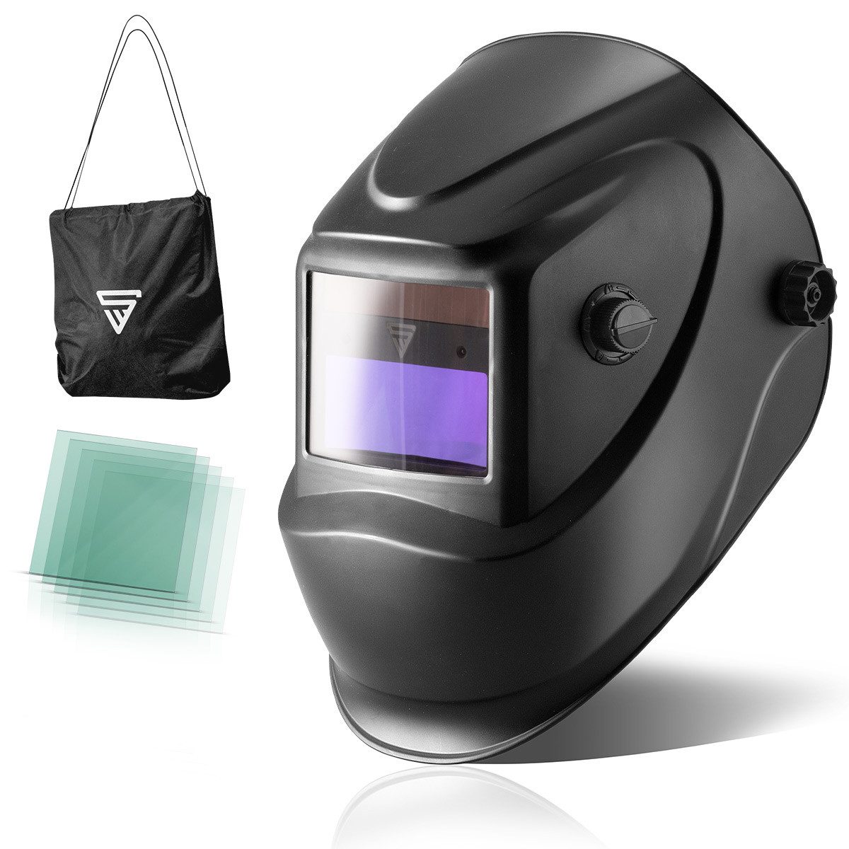 STAHLWERK Schweißhelm Automatik Schweißhelm ST-450R schwarz (Set, 1-tlg., Set), einstellbare Parametern