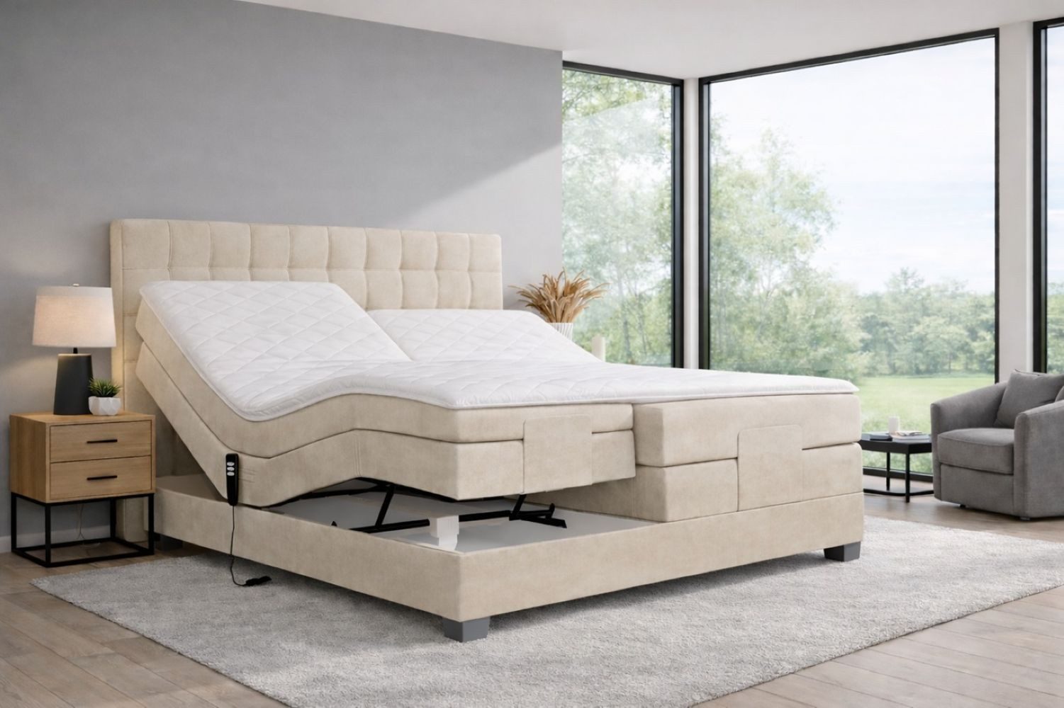 Labett Boxspringbett ELECTRA KING - Elektrisch verstellbare 140x200 160x200 180x200 200x200 (Boxspringbett, Matratze, Topper), Elektrisch verstellbare, Doppelbett mit Kopfteil, 4 Matratzen, Topper