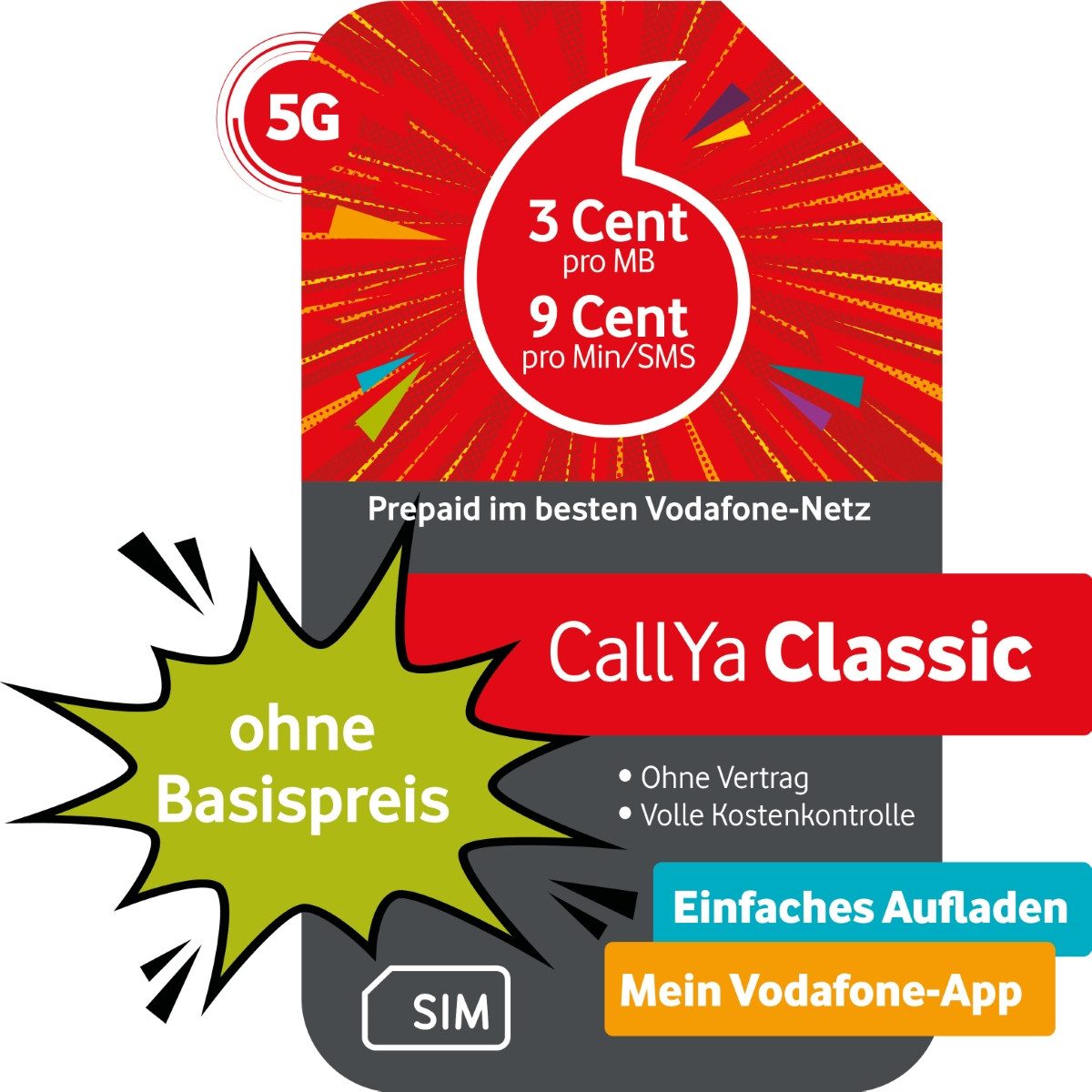 Vodafone Prepaid CallYa Classic 10 EUR Startguthaben Prepaidkarte