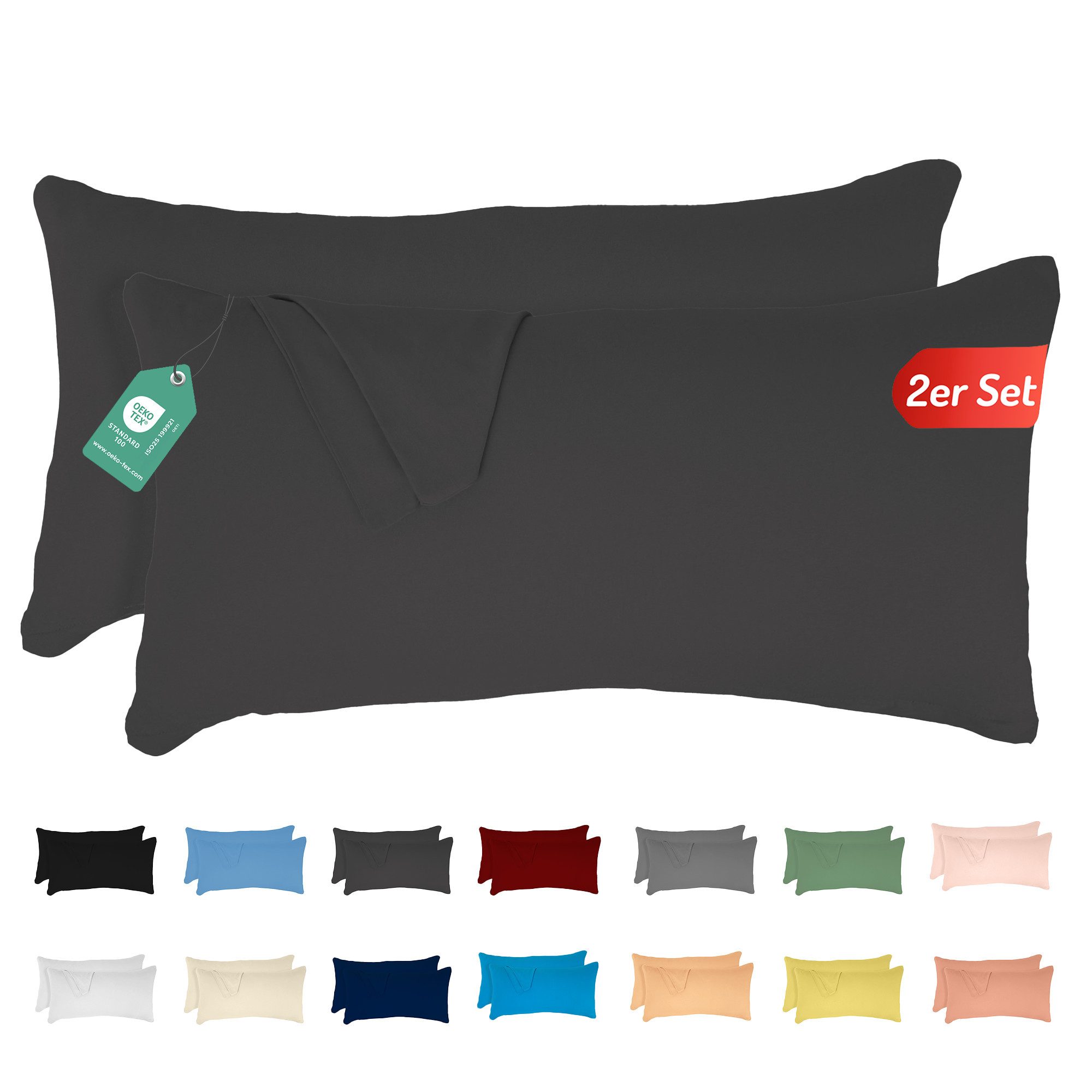 livessa Kissenbezug 2er Set Kissenbezug Kissenhülle Baumwolle Jersey Reißverschluss weich, %100 Baumwolle Jersey Stoff 140 g/m², Ultra Weich und Atmungsaktiv